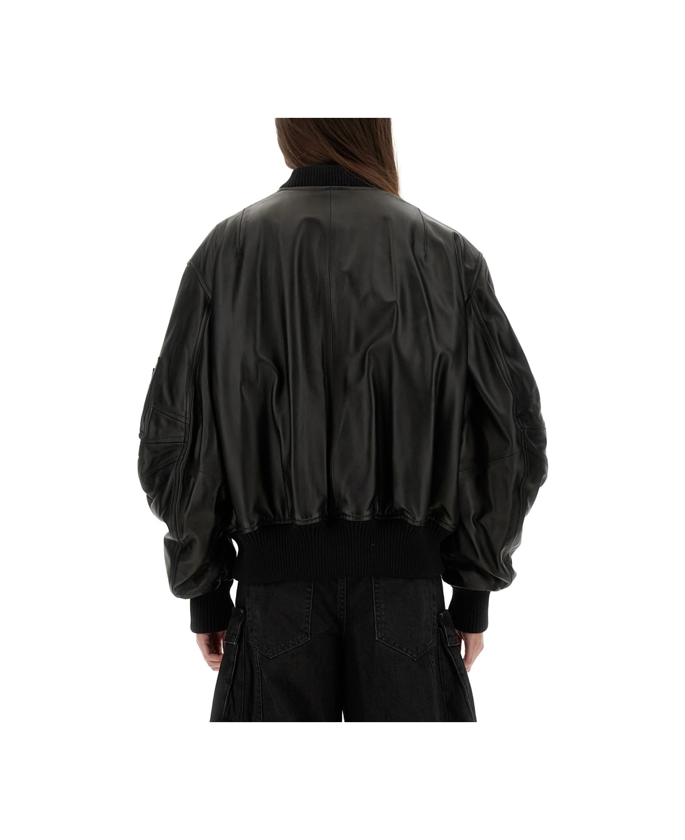 The Attico Leather Bomber Jacket - BLACK