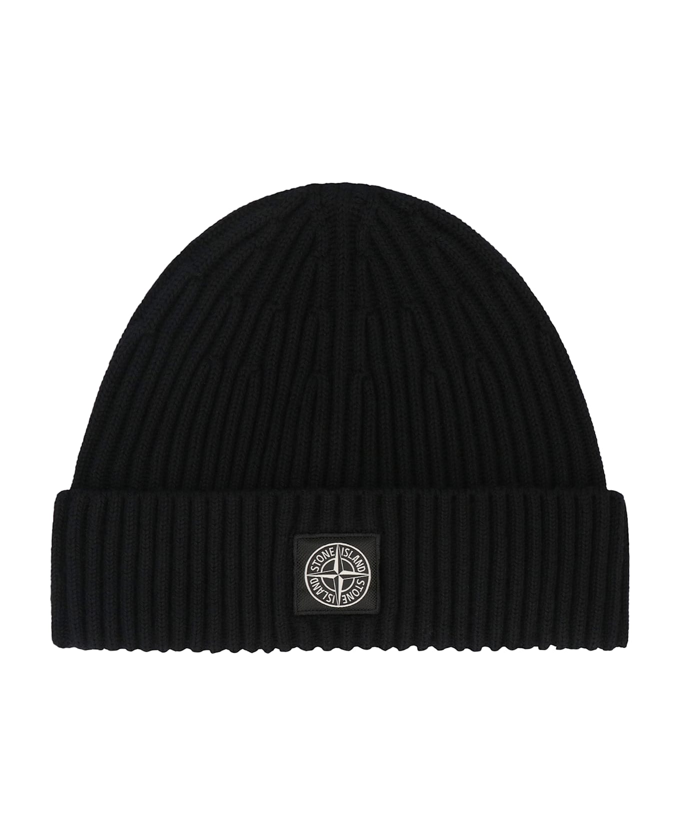 Stone Island Ribbed Wool Beanie - black