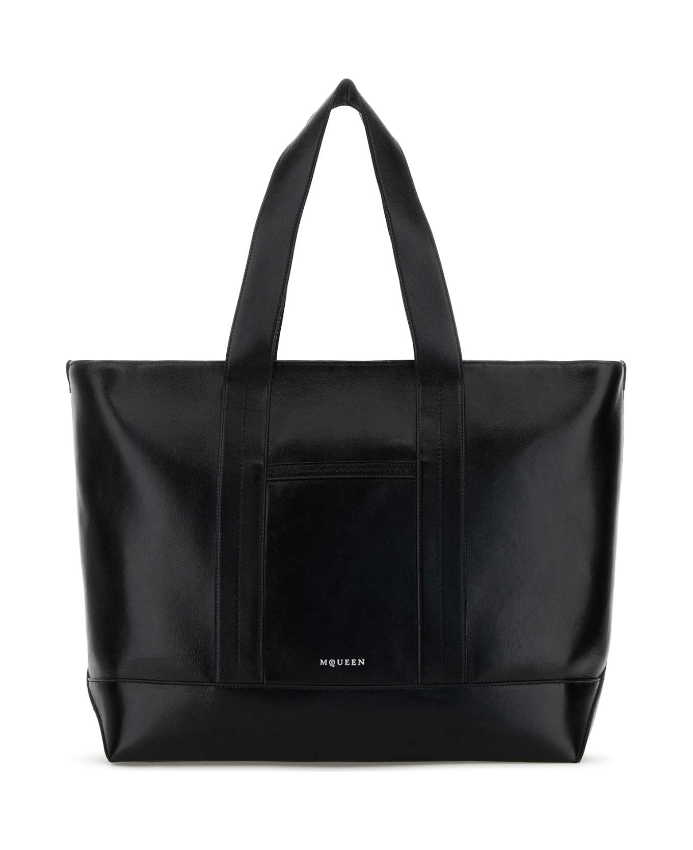 Alexander McQueen Black Leather Shopping Bag - BLACKSILVER