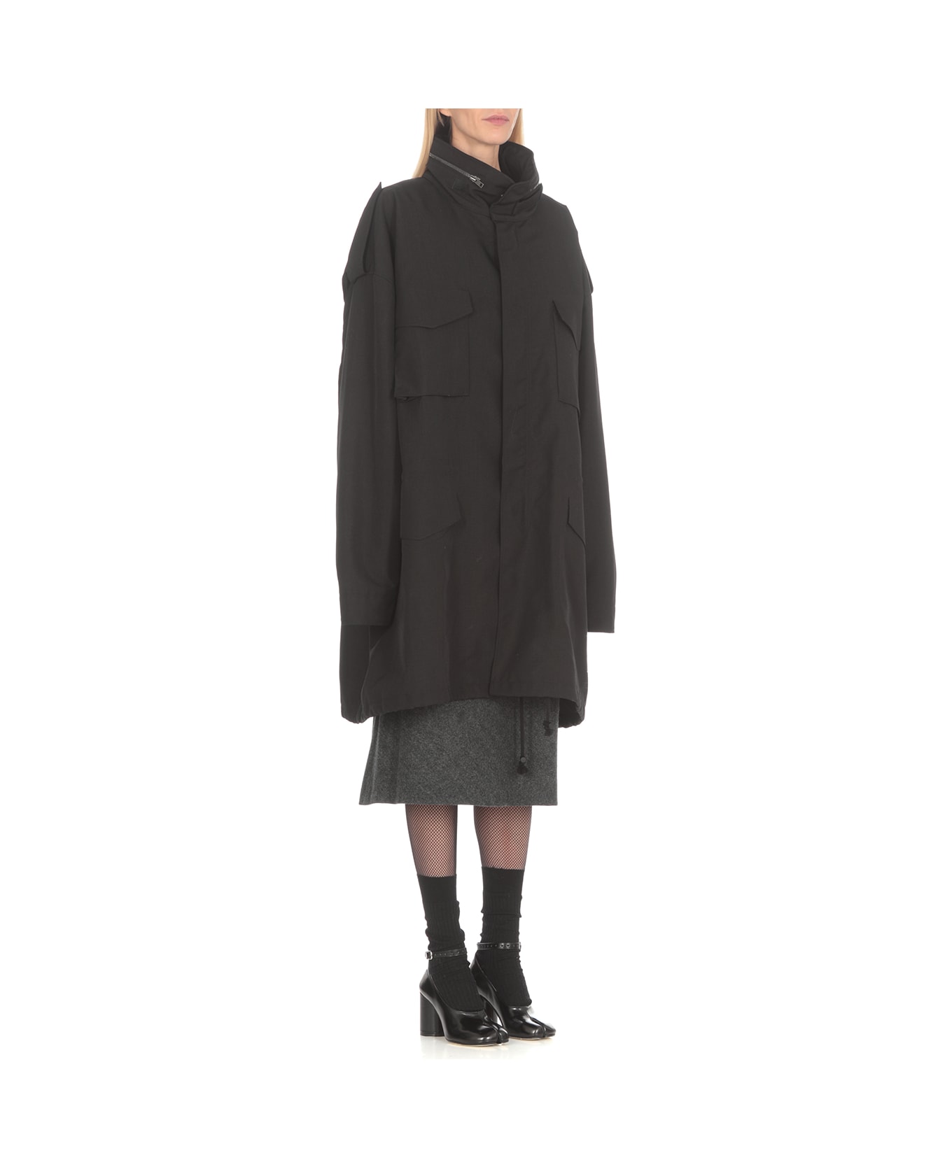 Maison Margiela High-neck Oversized Logo Raincoat - Black コート
