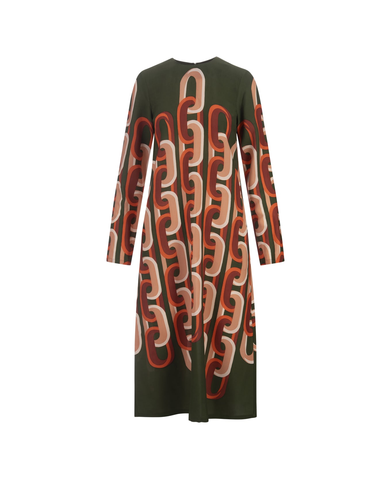 La DoubleJ Long Sleeve Midi Swing Dress In Prometheus Placée Camouflage In Sablé - Green