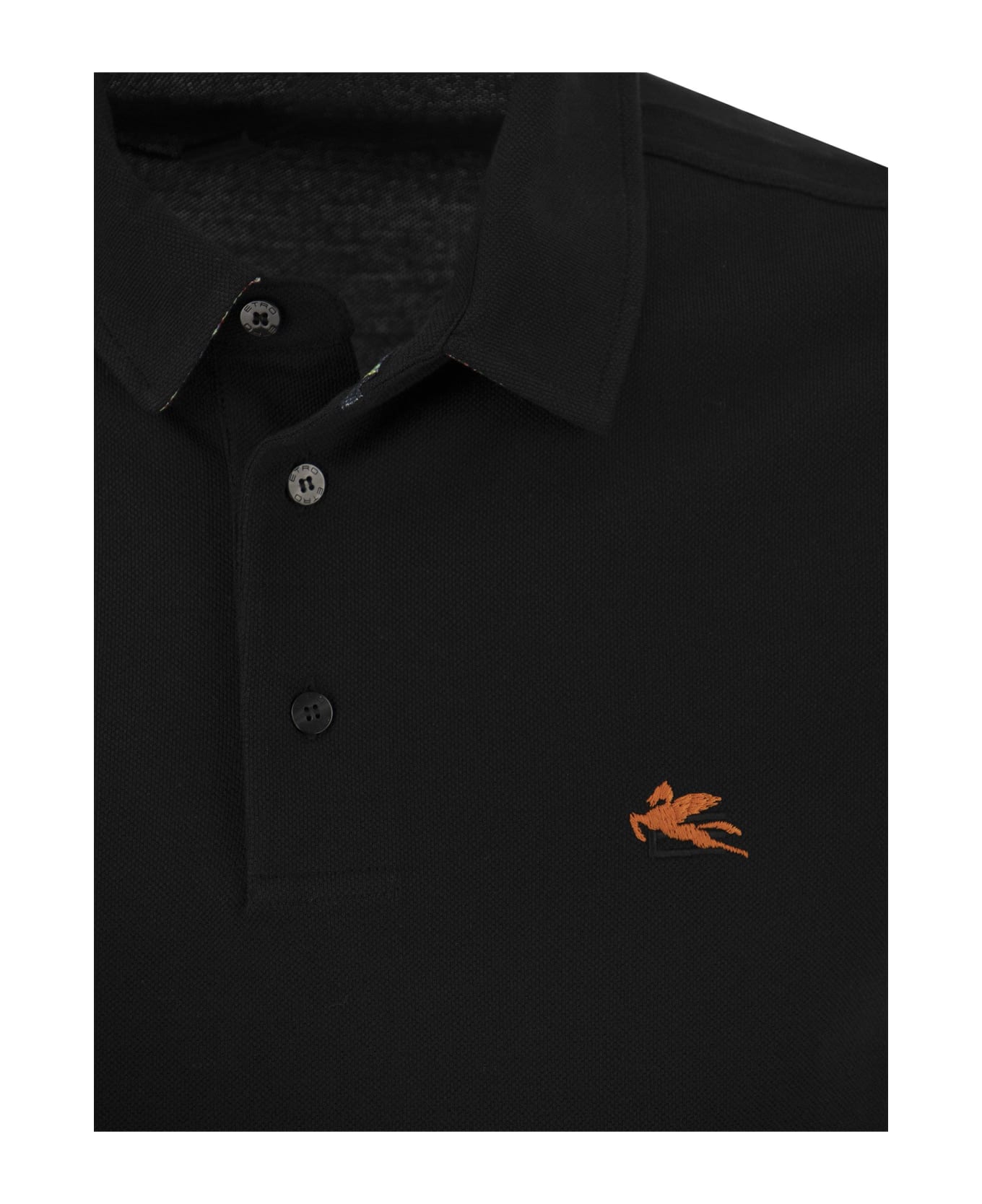 Etro Piqué Polo Shirt With Pegasus - Black