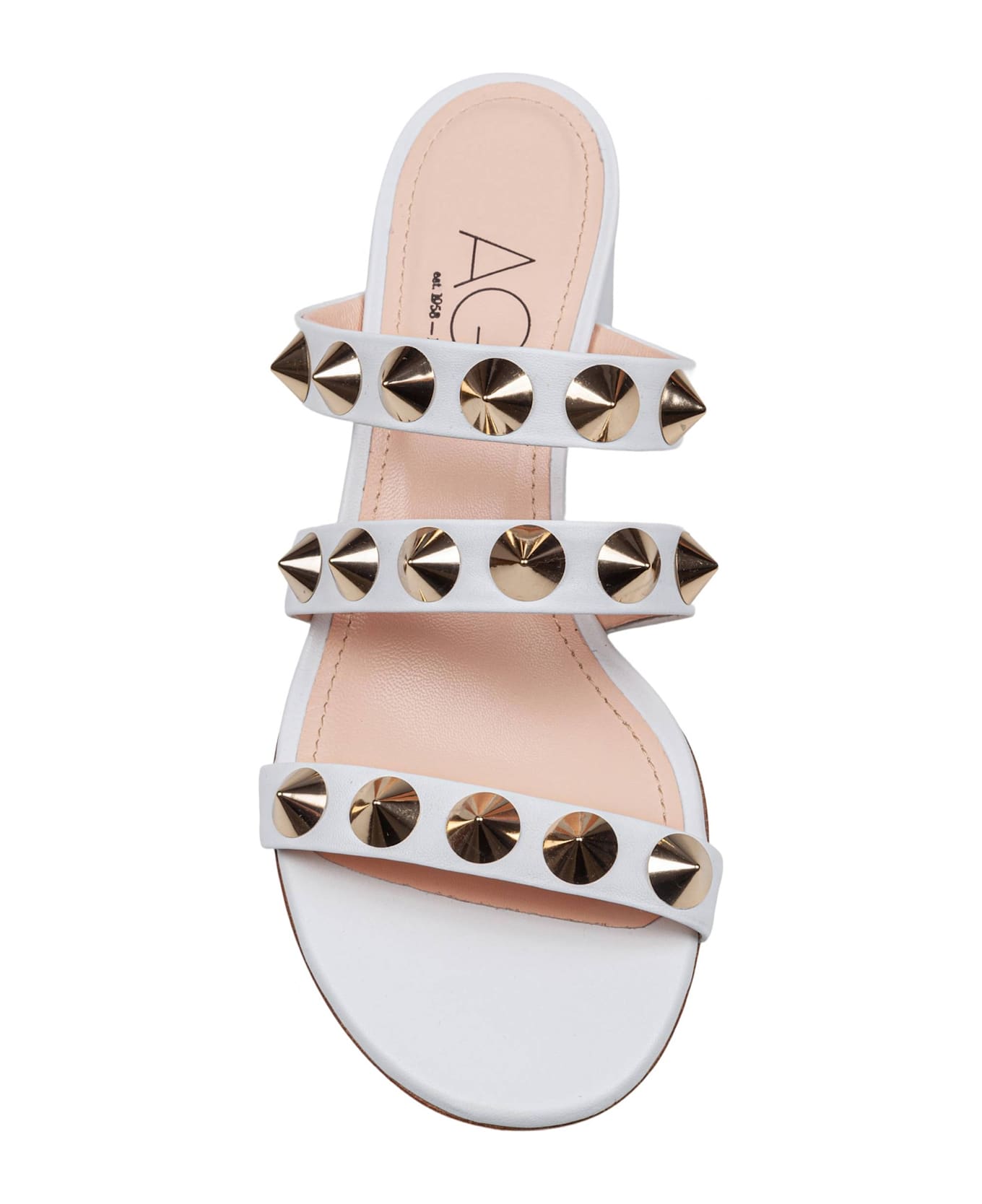 AGL Lala Spike Sandal In Leather With Applied Studs - White
