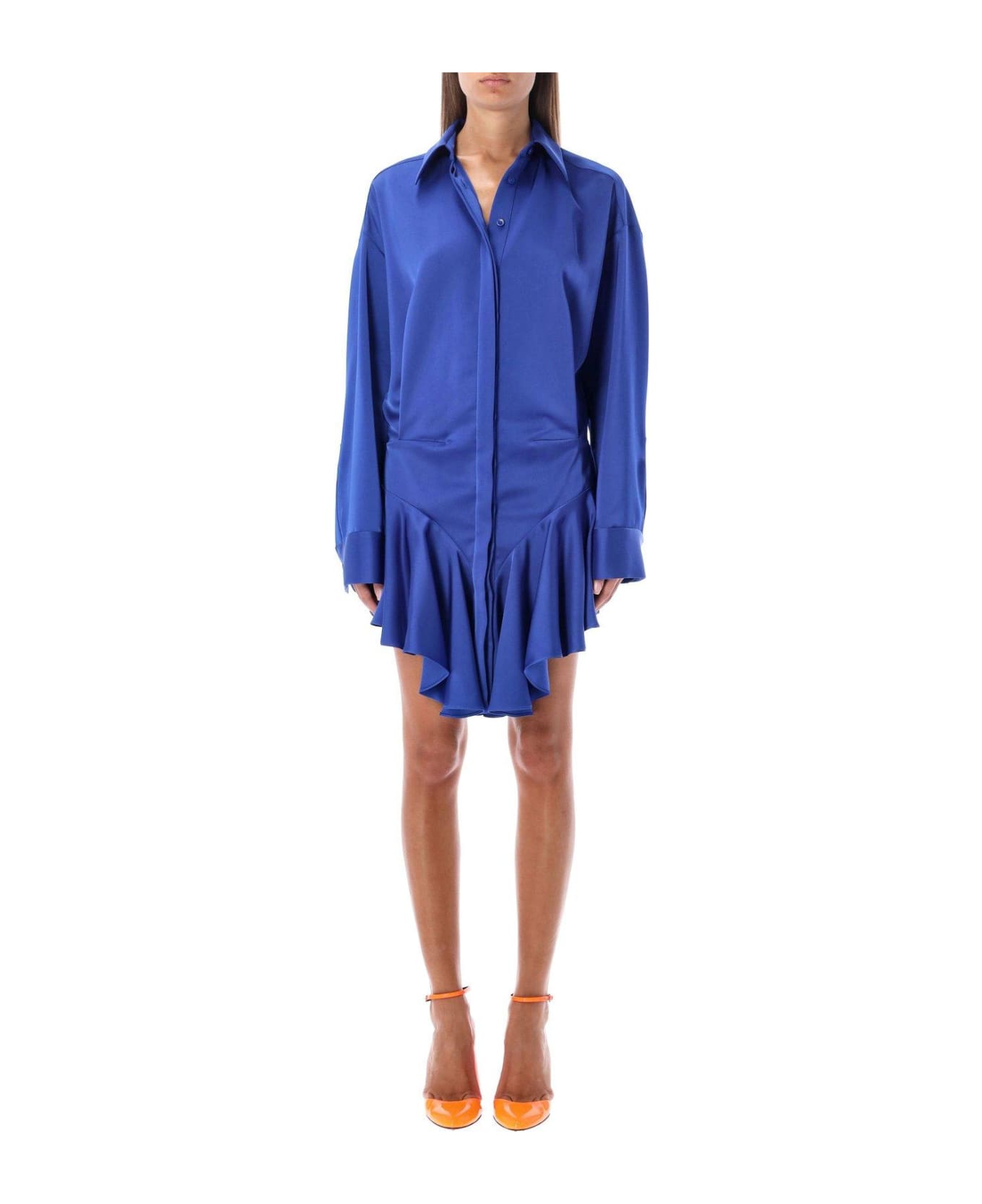 The Attico Ruffled Hem Satin Mini Dress - Blue