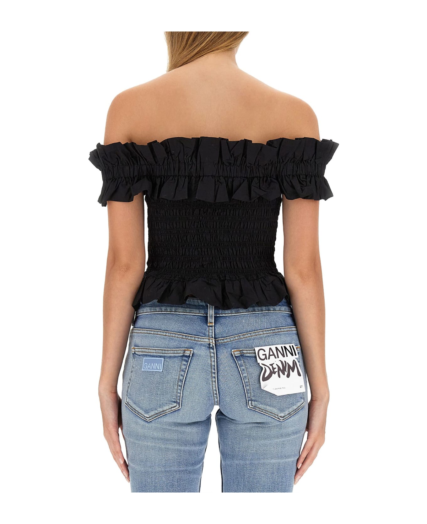 Ganni Top With Bare Shoulders - Black タンクトップ