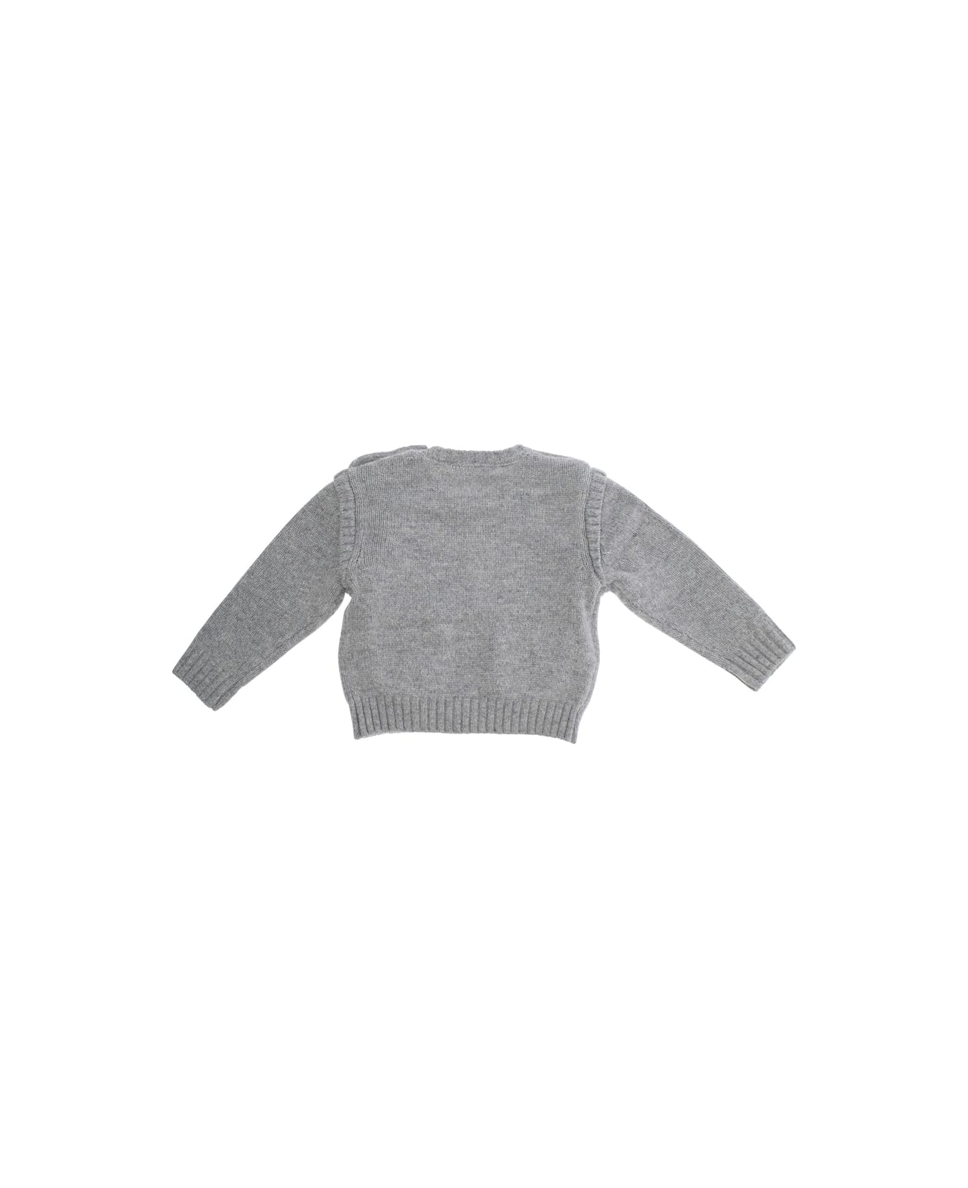 Marni Grey Crew Neck Sweater With Logo Lettering On The Front In Wool Blend Baby - Grey
