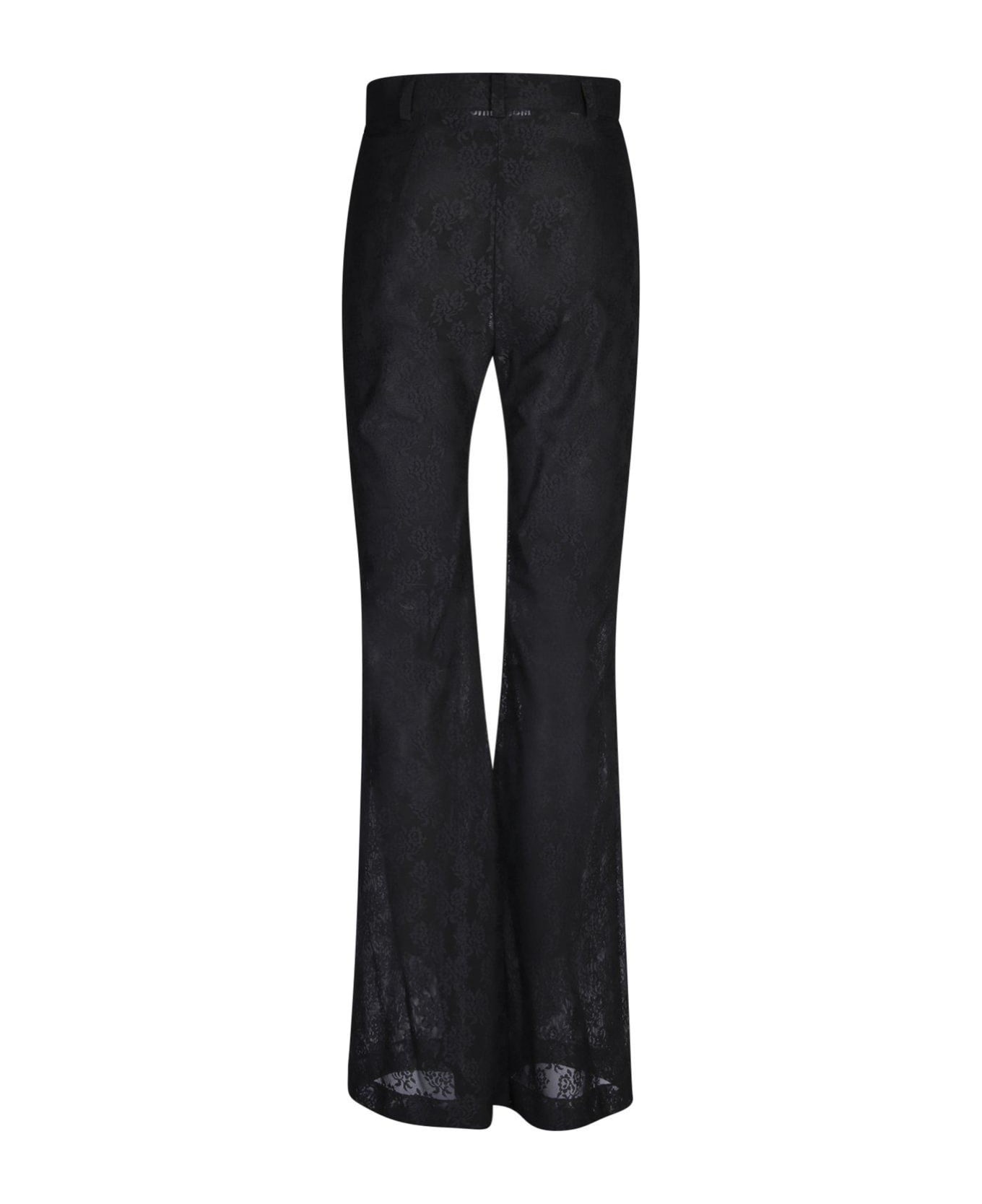 Moschino High-waist Floral-laced Sheer Flared Trousers - BLACK