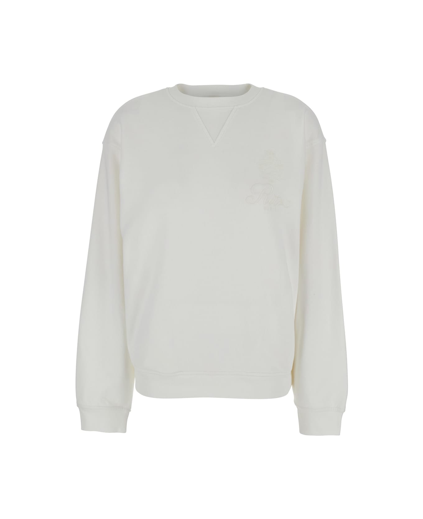 Frame 
privacy Please
 White Crewneck T-shirt With Tonal Logo Embroidery On The Front In Cotton Blend Woman - WHITE