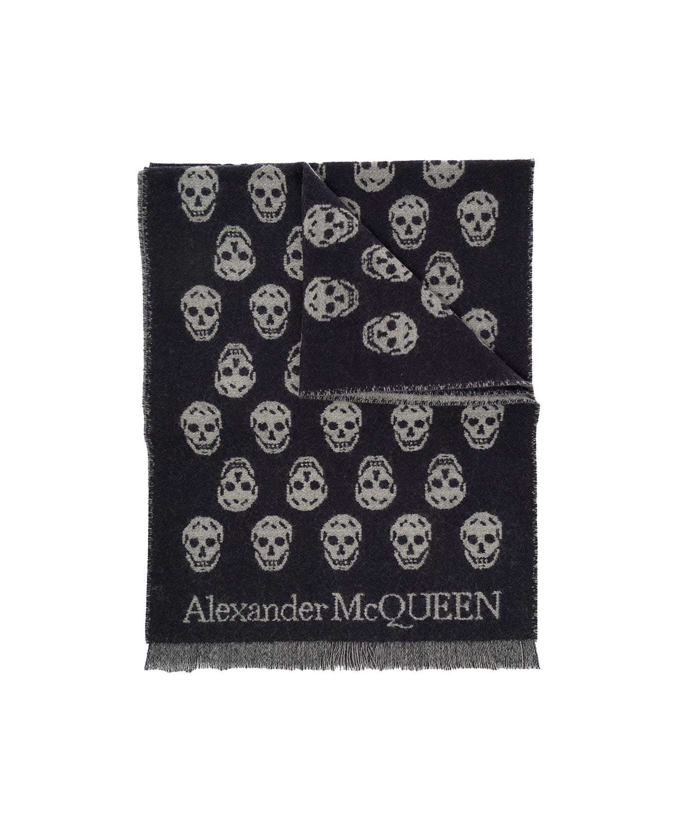 Alexander McQueen Man's Reversible Wool Skull Scarf - Blu