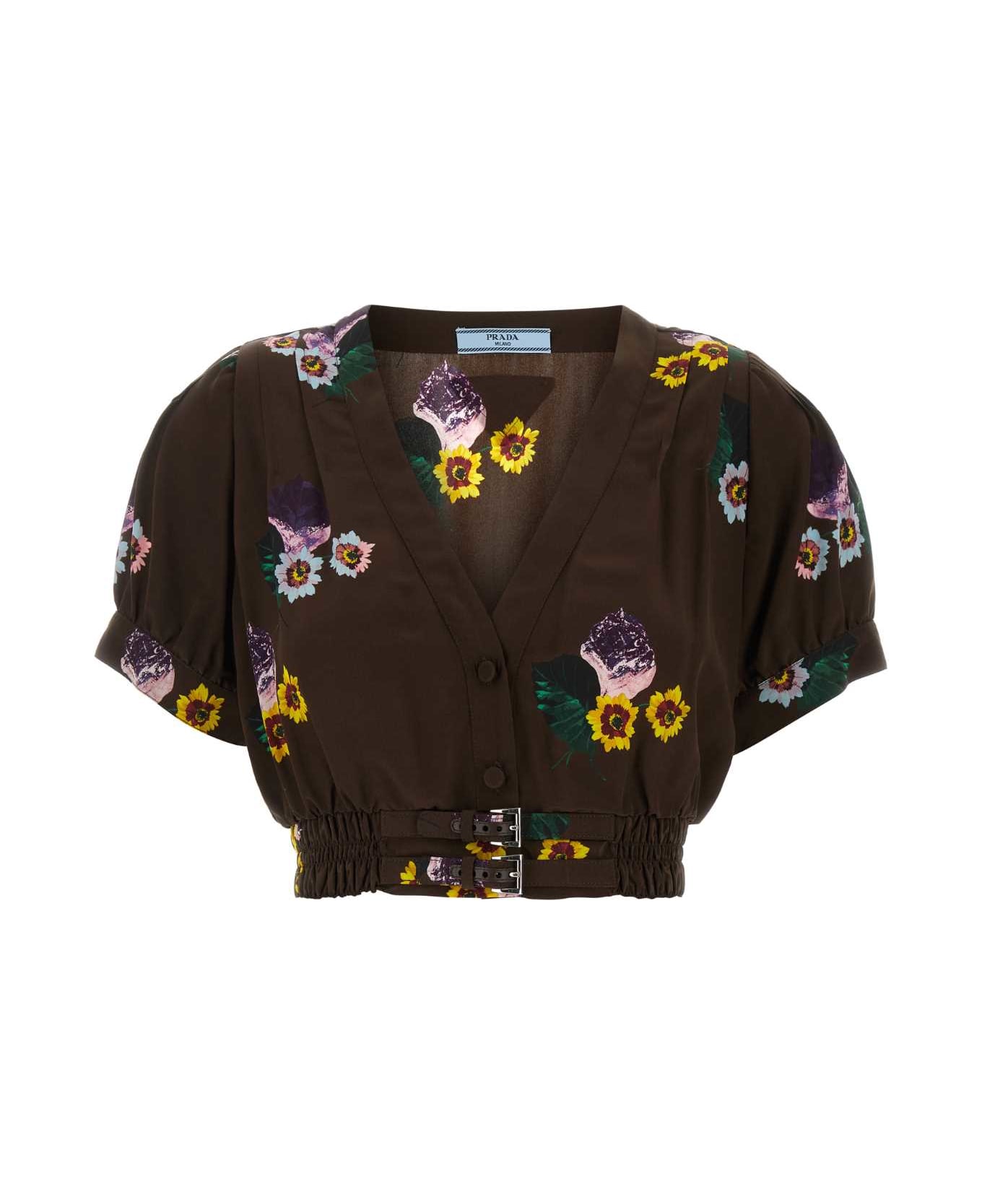 Prada Printed Poly Pongee Crop-top - CACAO