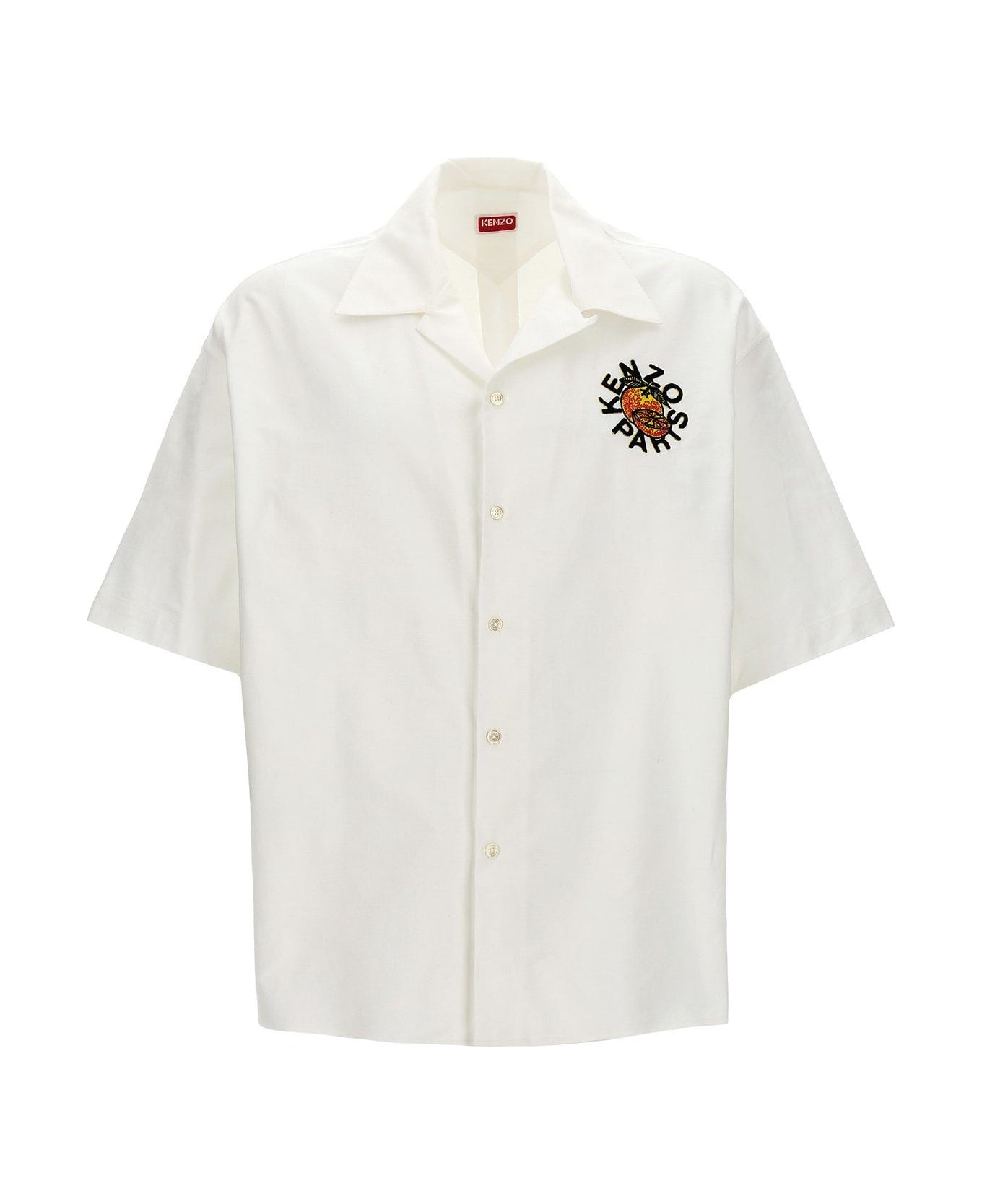 Kenzo Logo Patch Collared Short-sleeve Shirt - WHITE