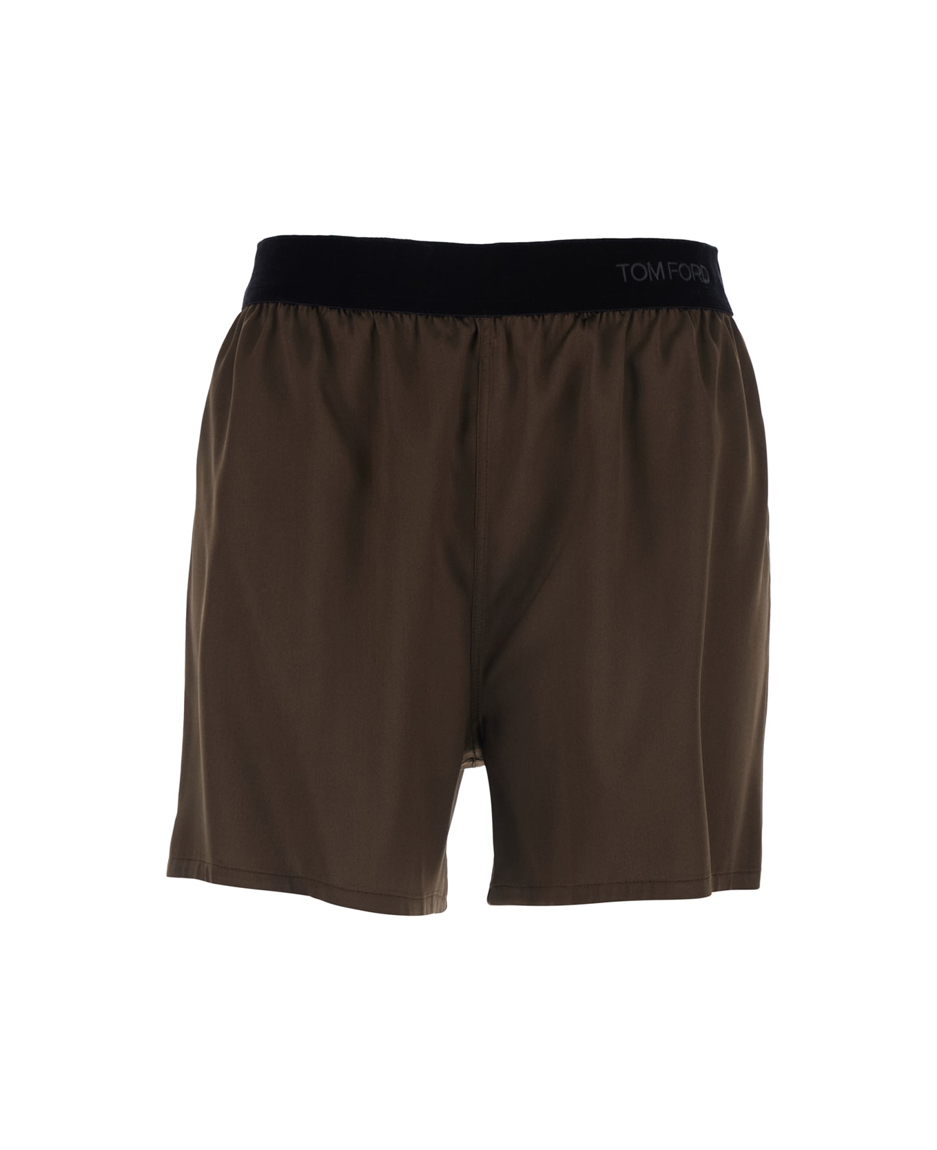 Tom Ford Brown Shorts With Elastic Waist With Logo Lettering In Silk Stretch Woman - Brown