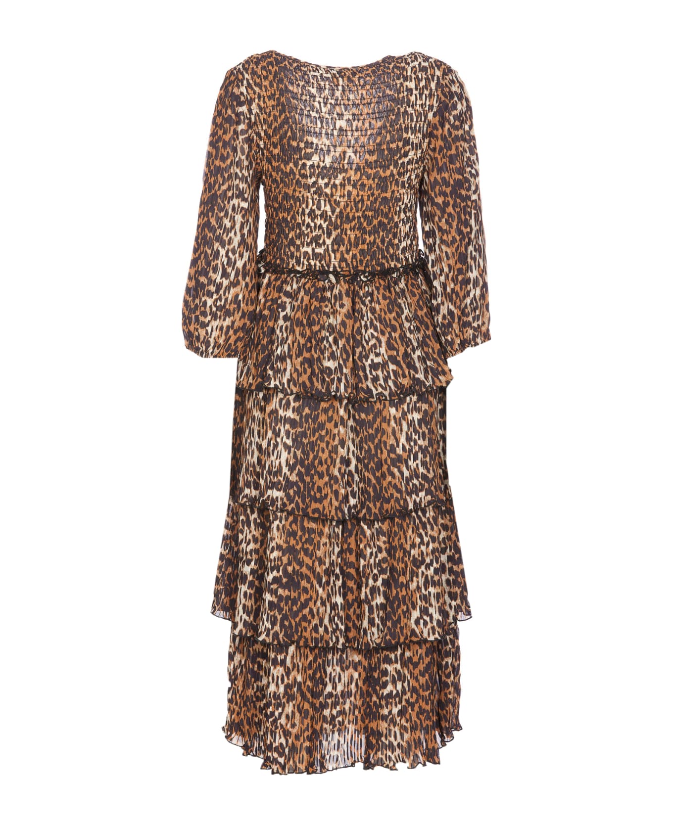 Ganni Leopard Print Midi Dress - Beige
