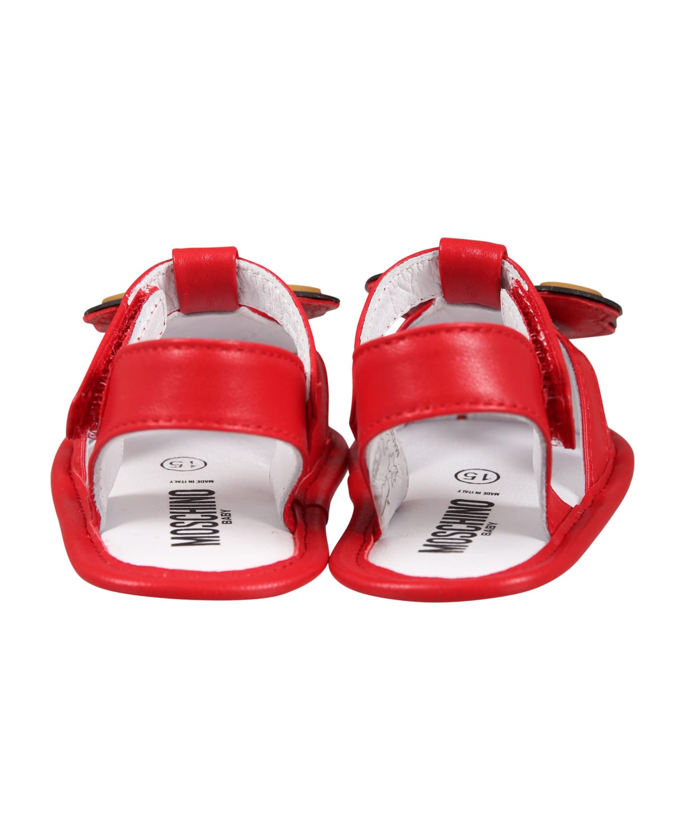 Moschino Red Sandals For Baby Kids With Teddy Bear And Logo - Red
