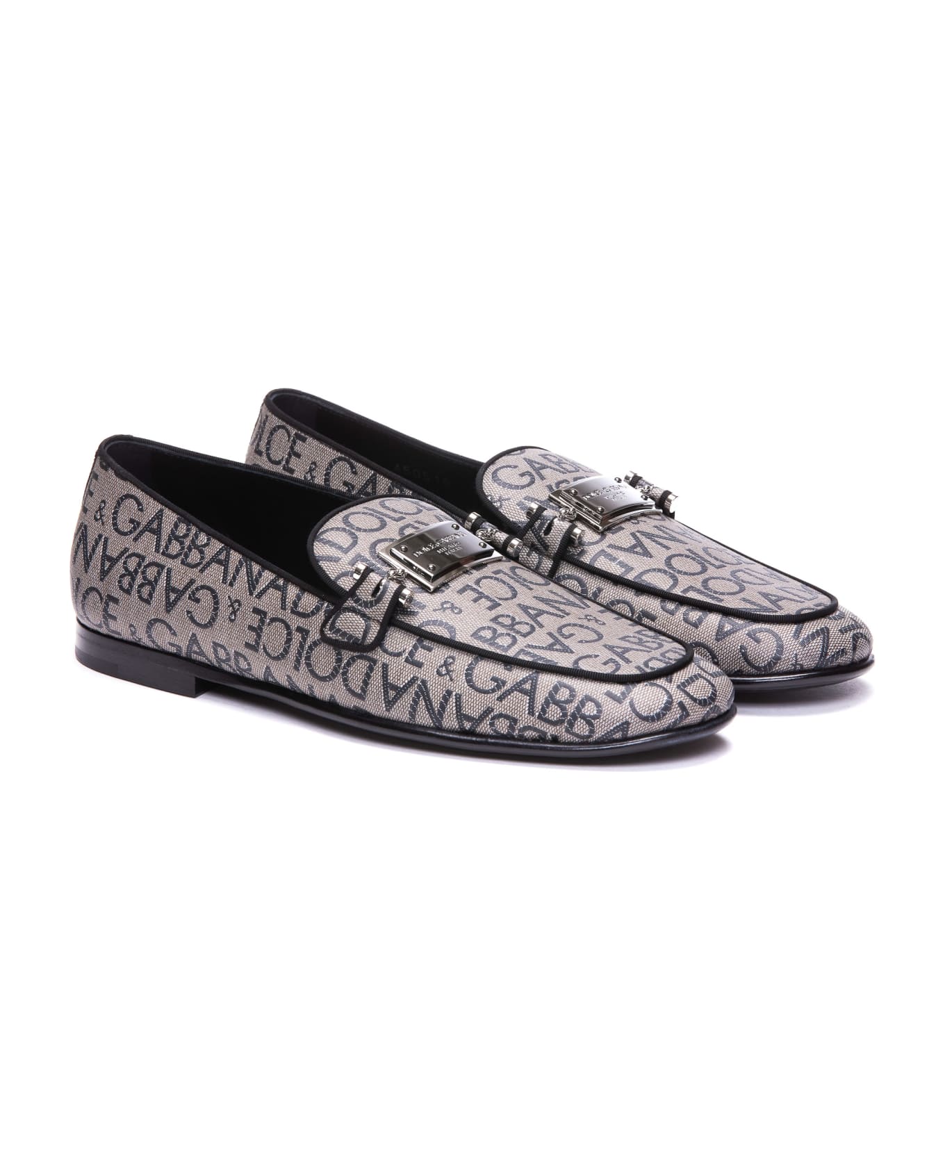 Dolce & Gabbana Jacquard Loafers With Logo Plaque - Brown