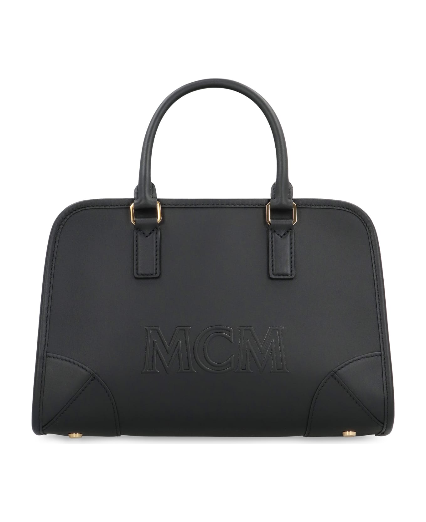 MCM Aren Boston Leather Handbag - black