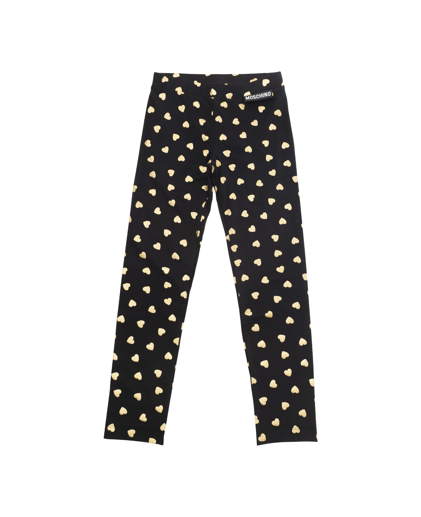 Moschino Black Leggings With All-over Heart Print In Stretch Cotton Girl - BLACK