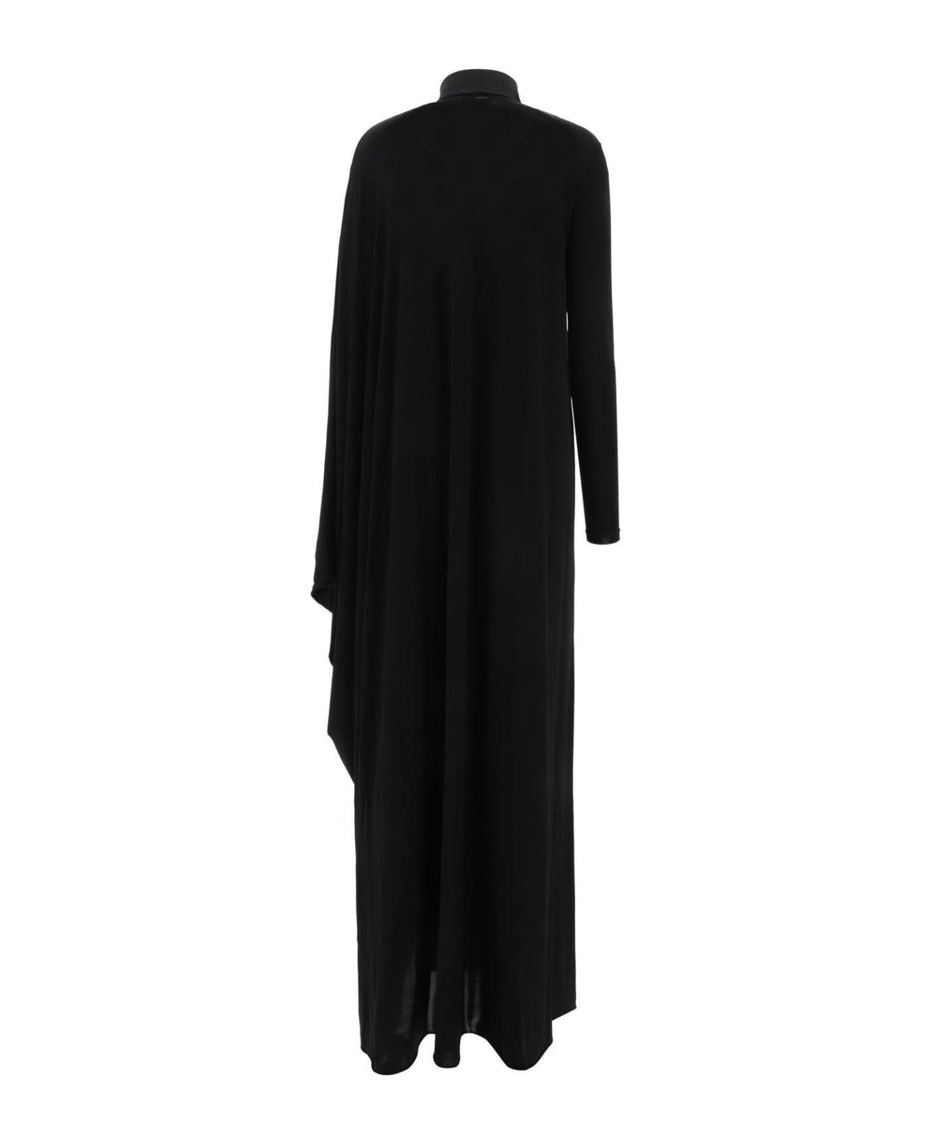 Balenciaga Drape Panel Asymmetric Long Dress - BLACK