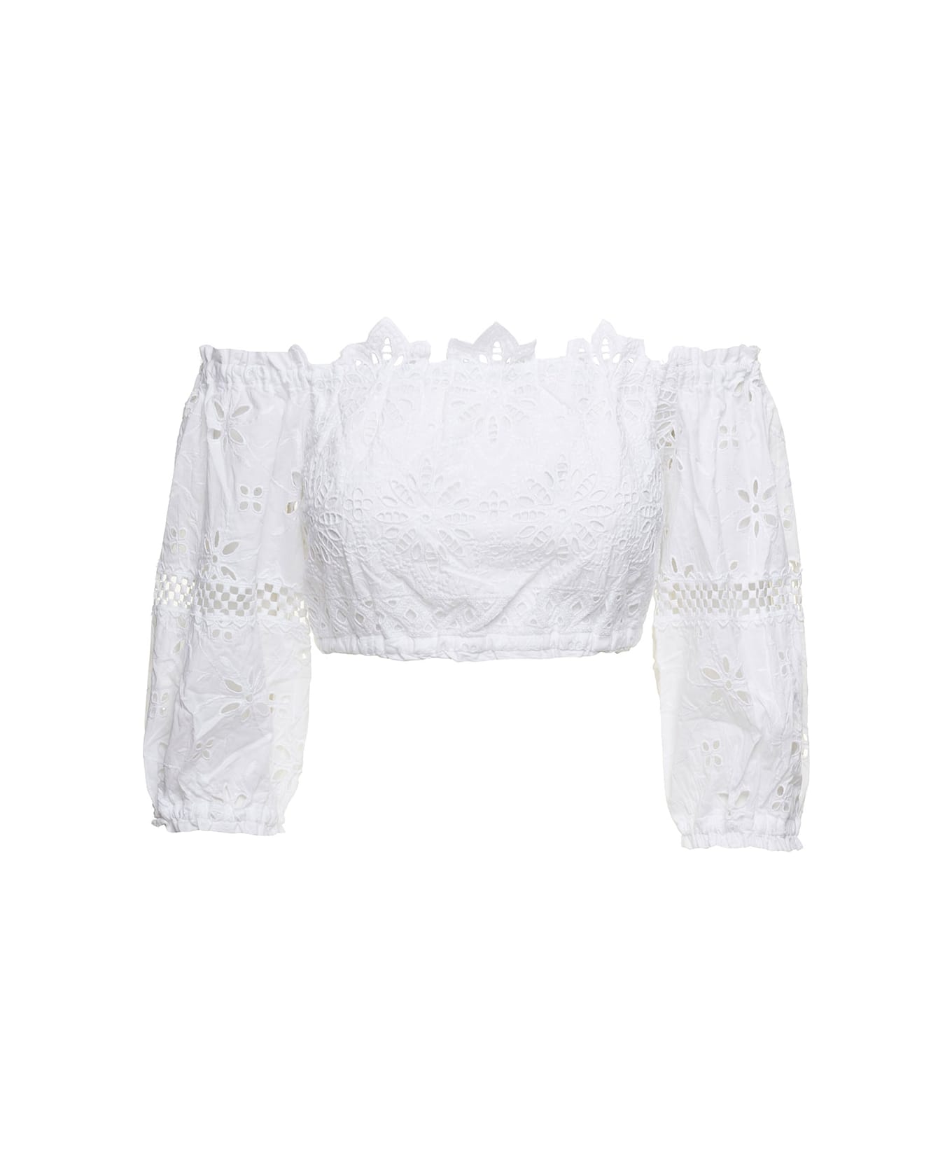 Temptation Positano Embroidered Off-shoulder Cropped Top In White Cotton Woman - White