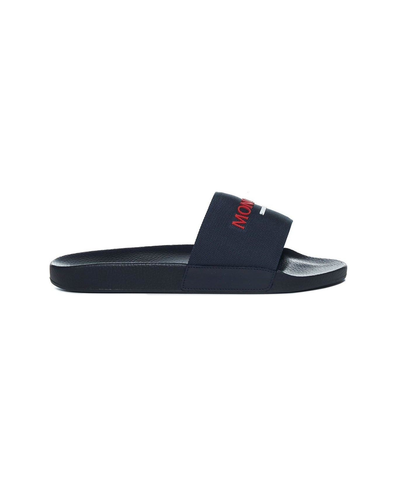 Moncler Basile Logo Embossed Slides - BLUE
