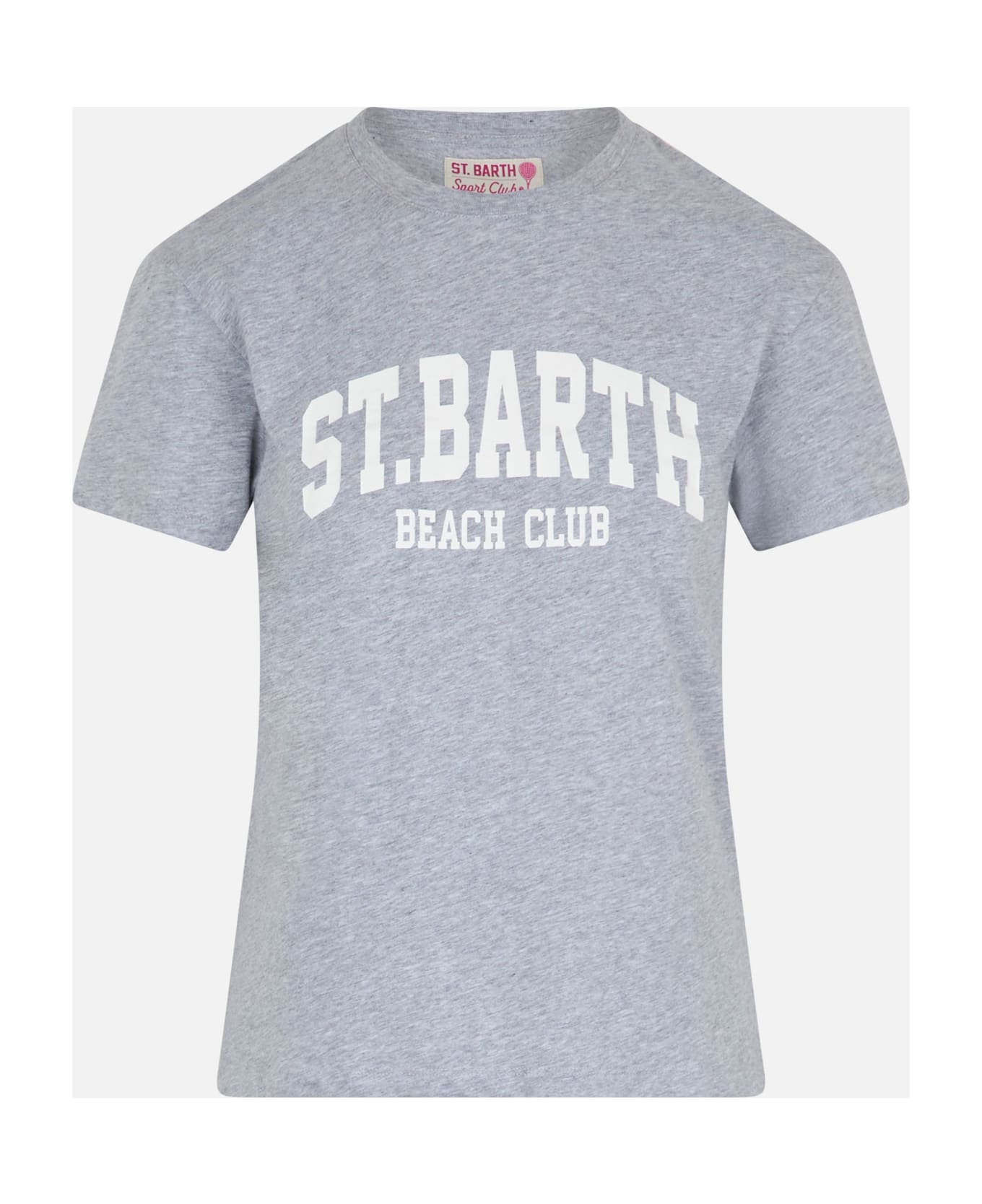 MC2 Saint Barth Woman Cotton Jersey Crewneck T-shirt Emilie With Saint Barth Beach Club Print - GREY