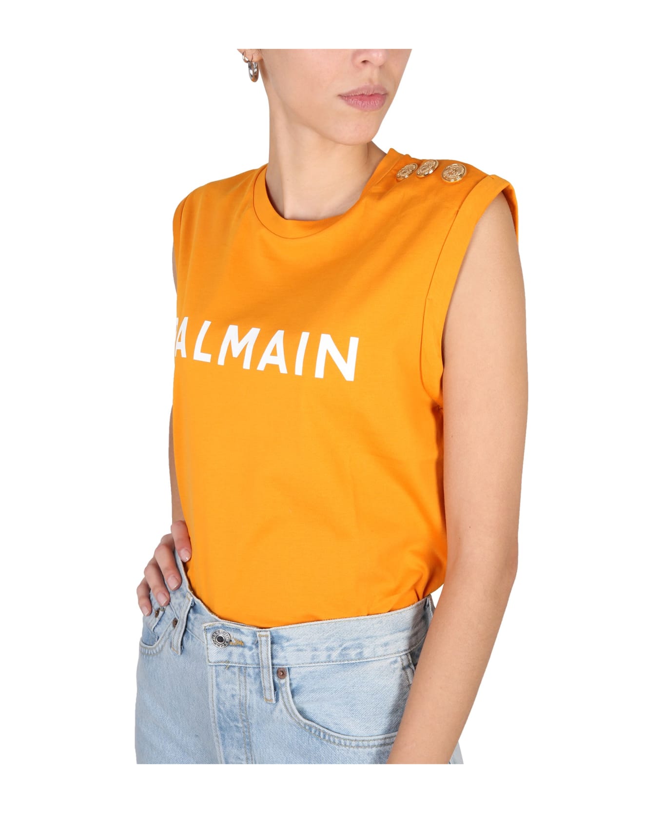 Balmain Logo Print T-shirt - ARANCIONE