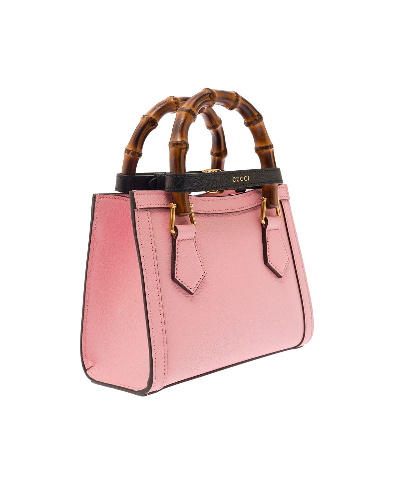Gucci 'diana' Mini Pink Shopping Bag With Bamboo Handles And Double G Detail In Leather Woman トートバッグ