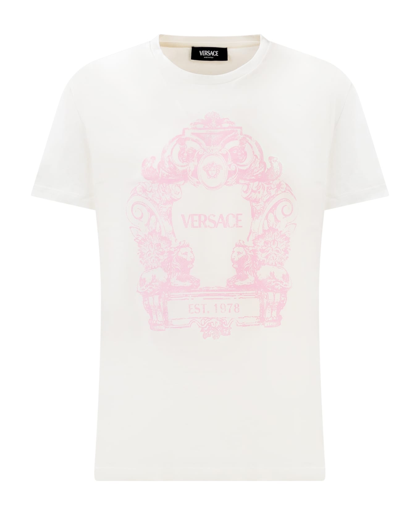 Young Versace T-shirt With Logo - BIANCO-ROSA