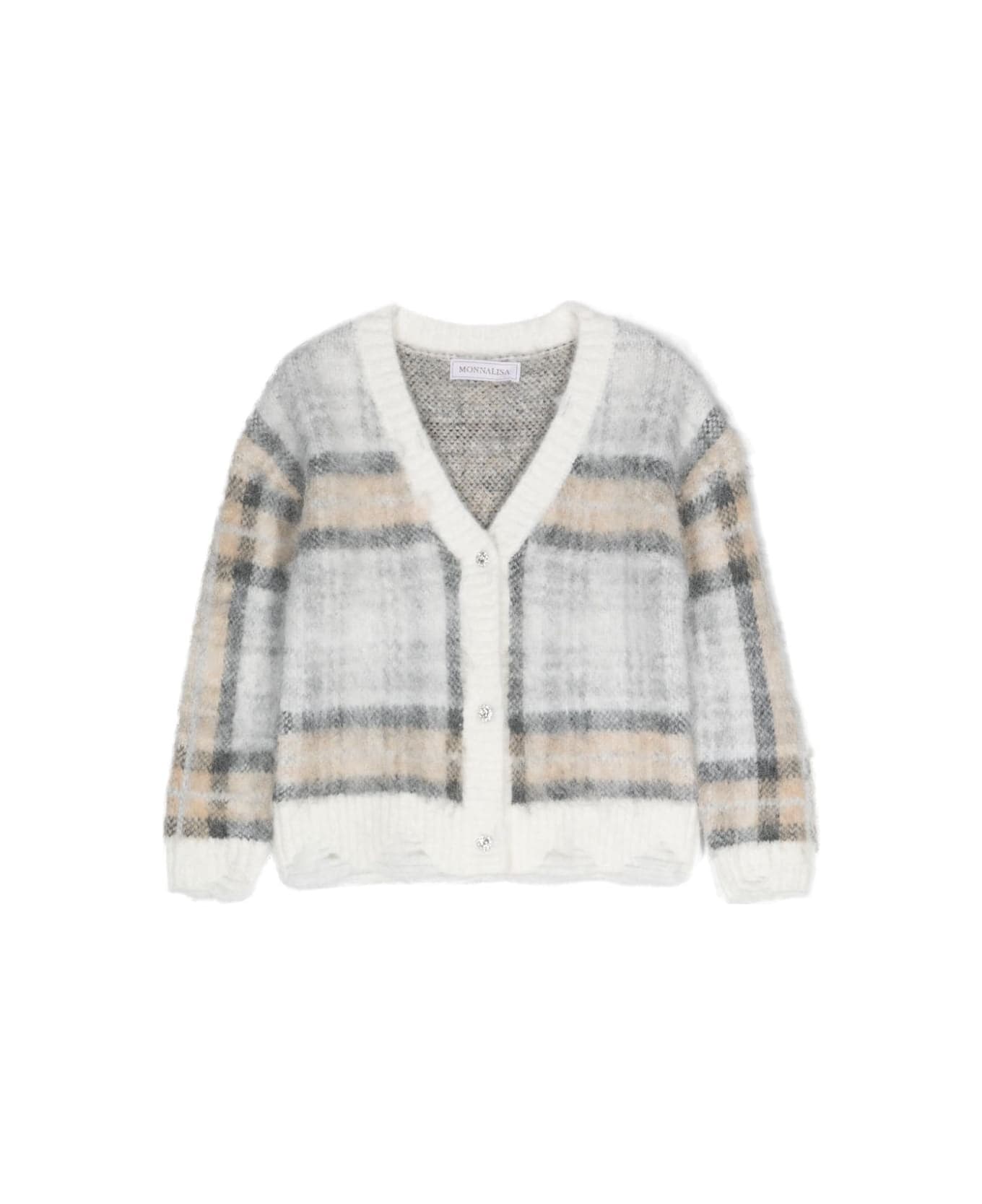 Monnalisa White/sand/black Cardigan Girl - Tartan