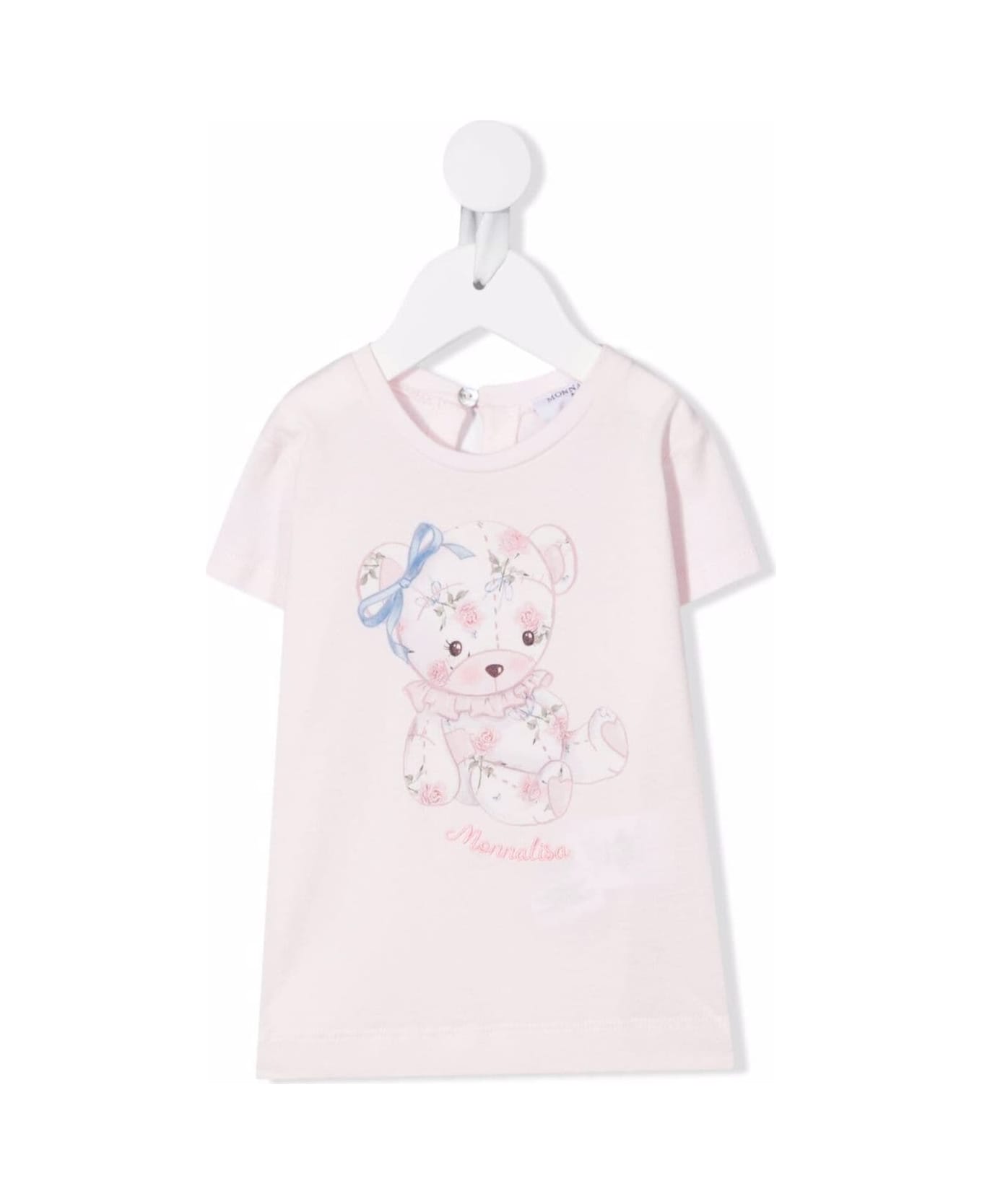 Monnalisa Pink Cotton T-shirt With Teddy Bear Print - Pink