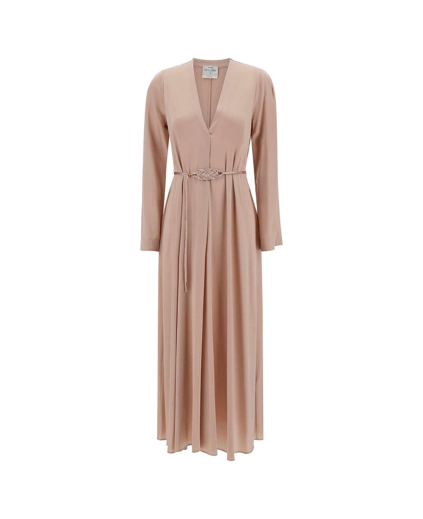 Forte_Forte Long Pale Pink Dress With Belt And Long Sleeves In Stretch Silk Woman - Pink ワンピース＆ドレス