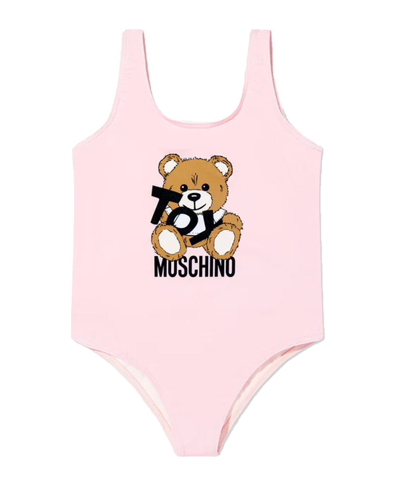 Moschino Pink Swimsuit For Baby Girl With Teddy Bear And Black Logo - Pink