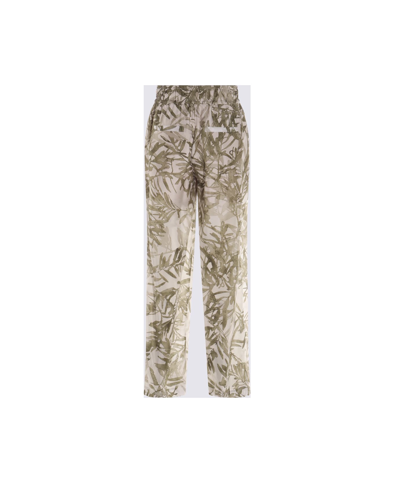 Brunello Cucinelli Green And White Silk Pants - PANAMA/VERDE