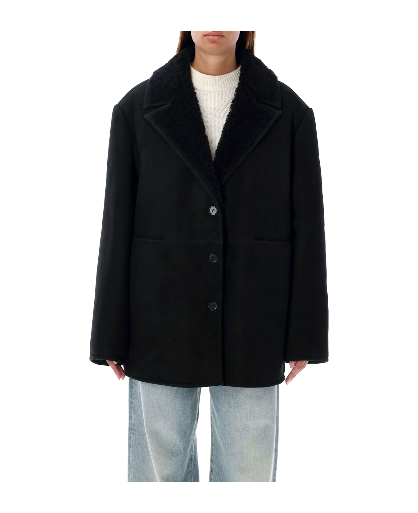 Loulou Studio Cirebo Shearling Coat - BLACK