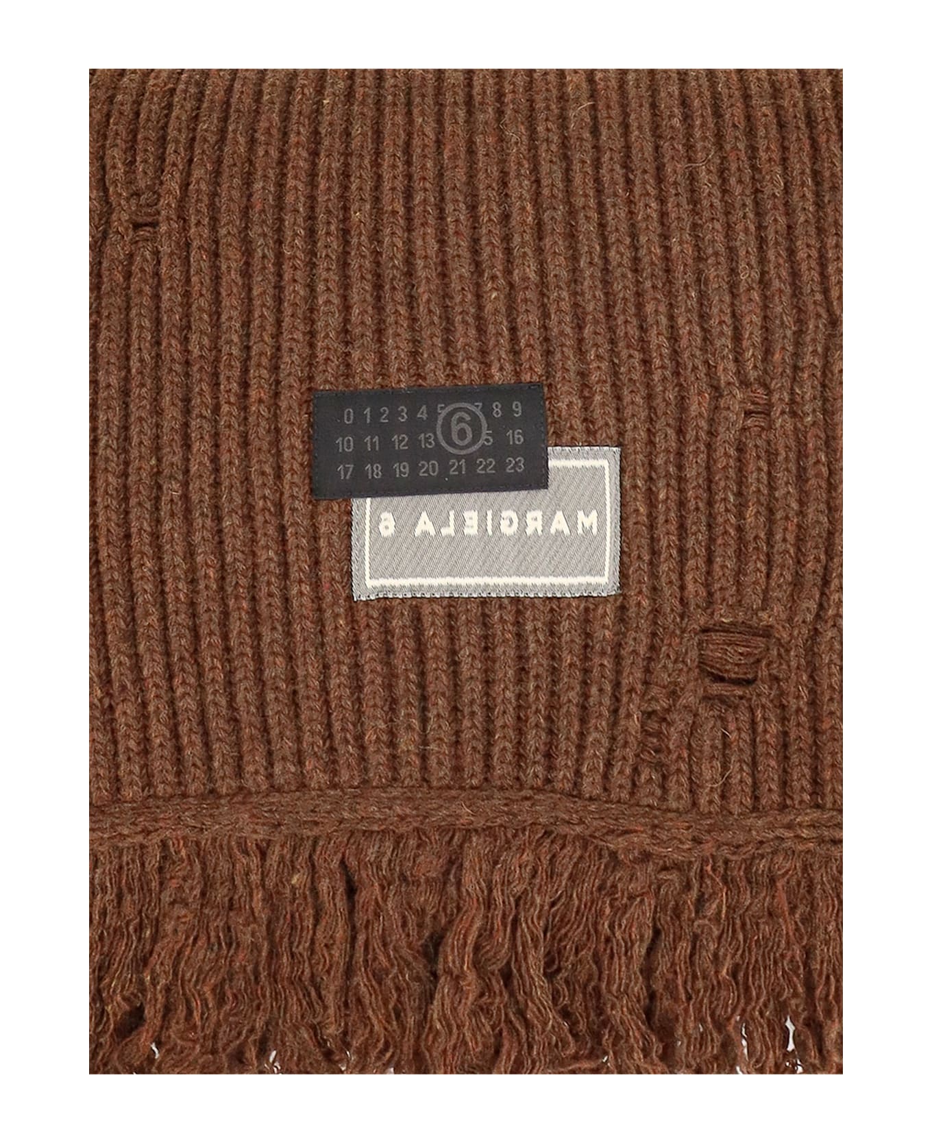 MM6 Maison Margiela Wool Blend Scarf With Distressed Effect - Brown