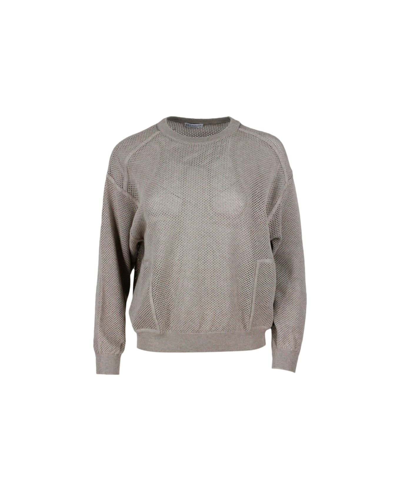 Brunello Cucinelli Sweater With Micro-mesh - Beige