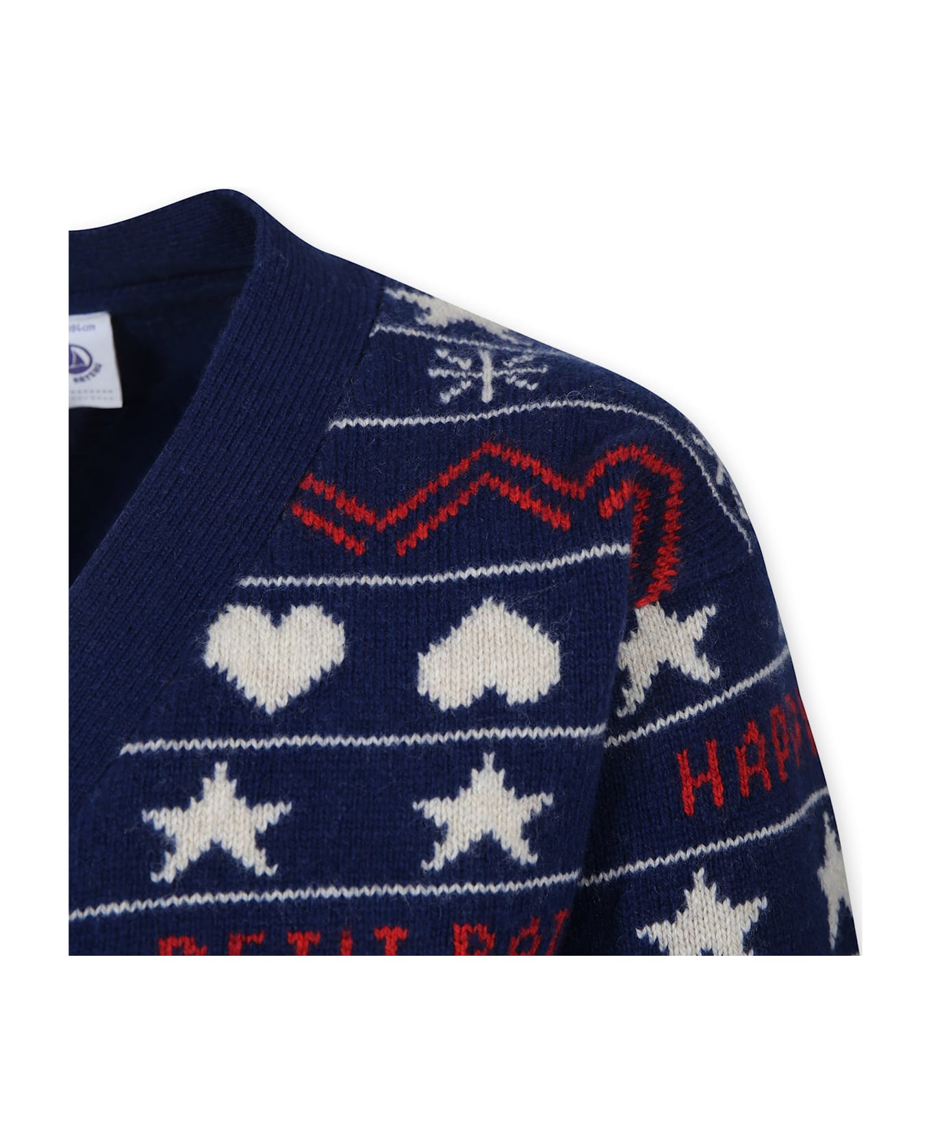 Petit Bateau Blue Cardigan For Boy With Jacquard Pattern - Blue