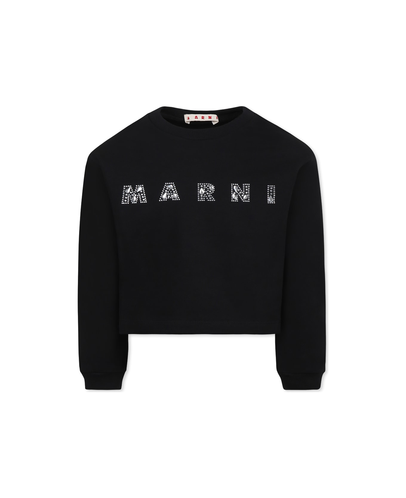 Marni Black Crop Sweatshirt For Girl With Logo - Black