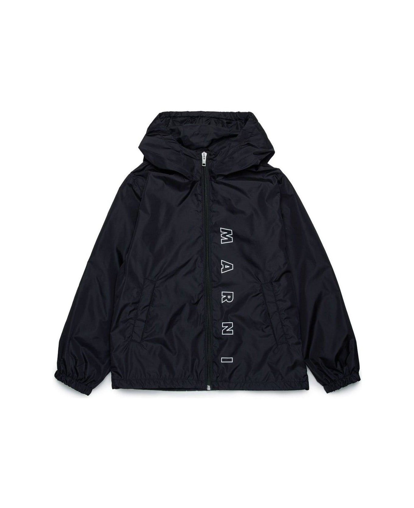 Marni Logo Printed Hooded Windbreaker Jacket - Black