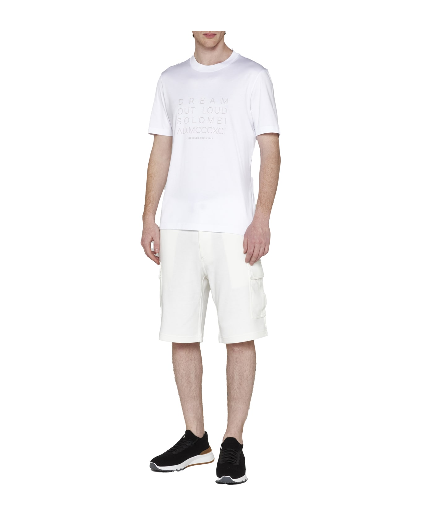 Brunello Cucinelli Bermuda Trousers In Light Cotton Fleece - Off White