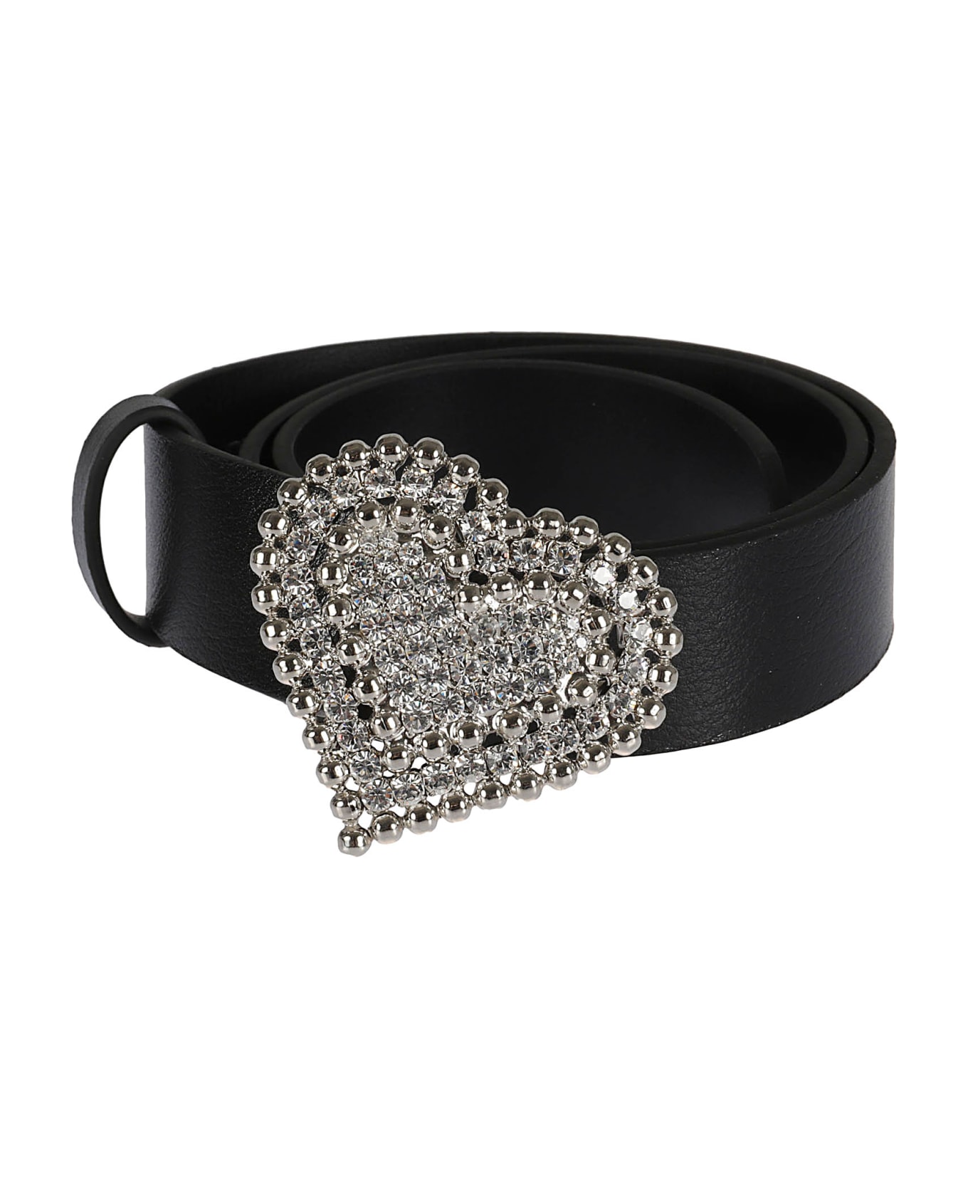 Alessandra Rich Crystal Embellished Heart Buckled Belt - Black