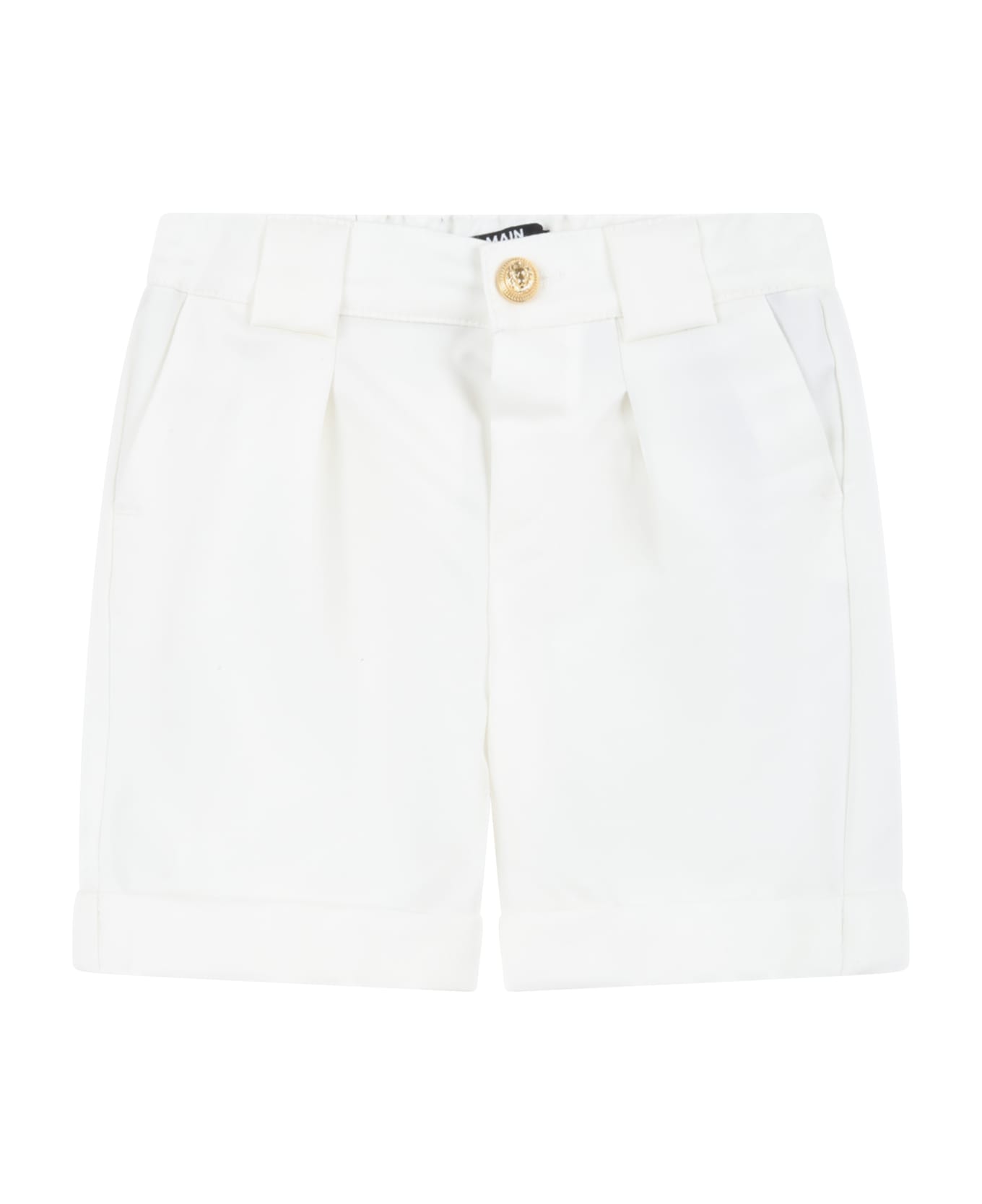 Balmain Ivory Shorts For Baby Boy With Logo Patch - Ivory ボトムス