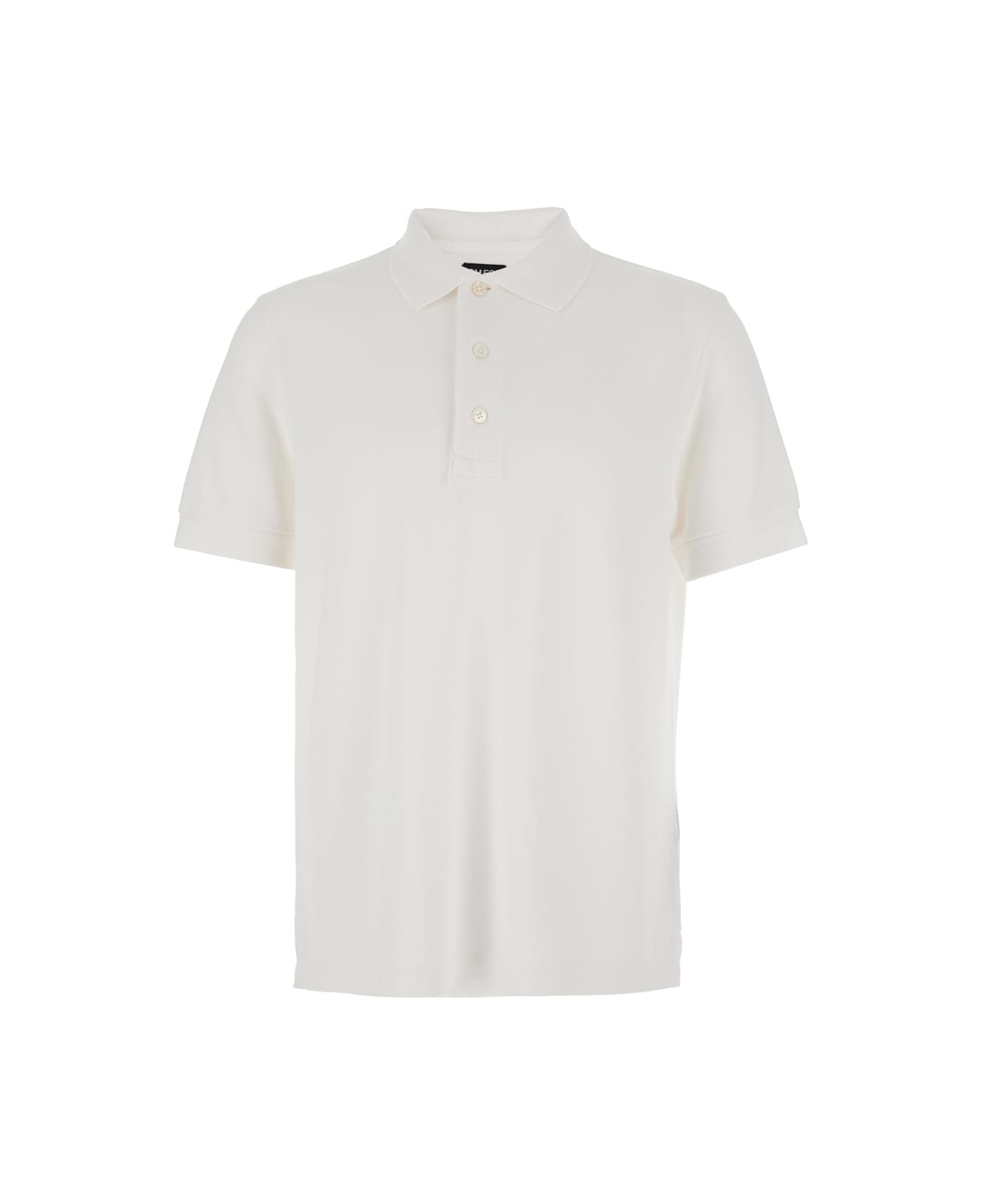 Tom Ford White Polo Shirt With Classic Collar In Cotton Blend Man - WHITE