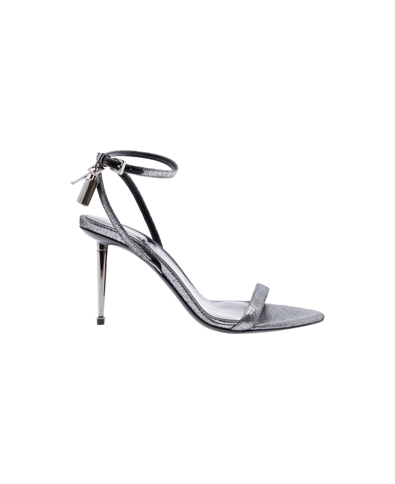 Tom Ford Metallic Sandals With High Stiletto Heel And Padlock Detail On The Ankle In Leather Woman - Metallic