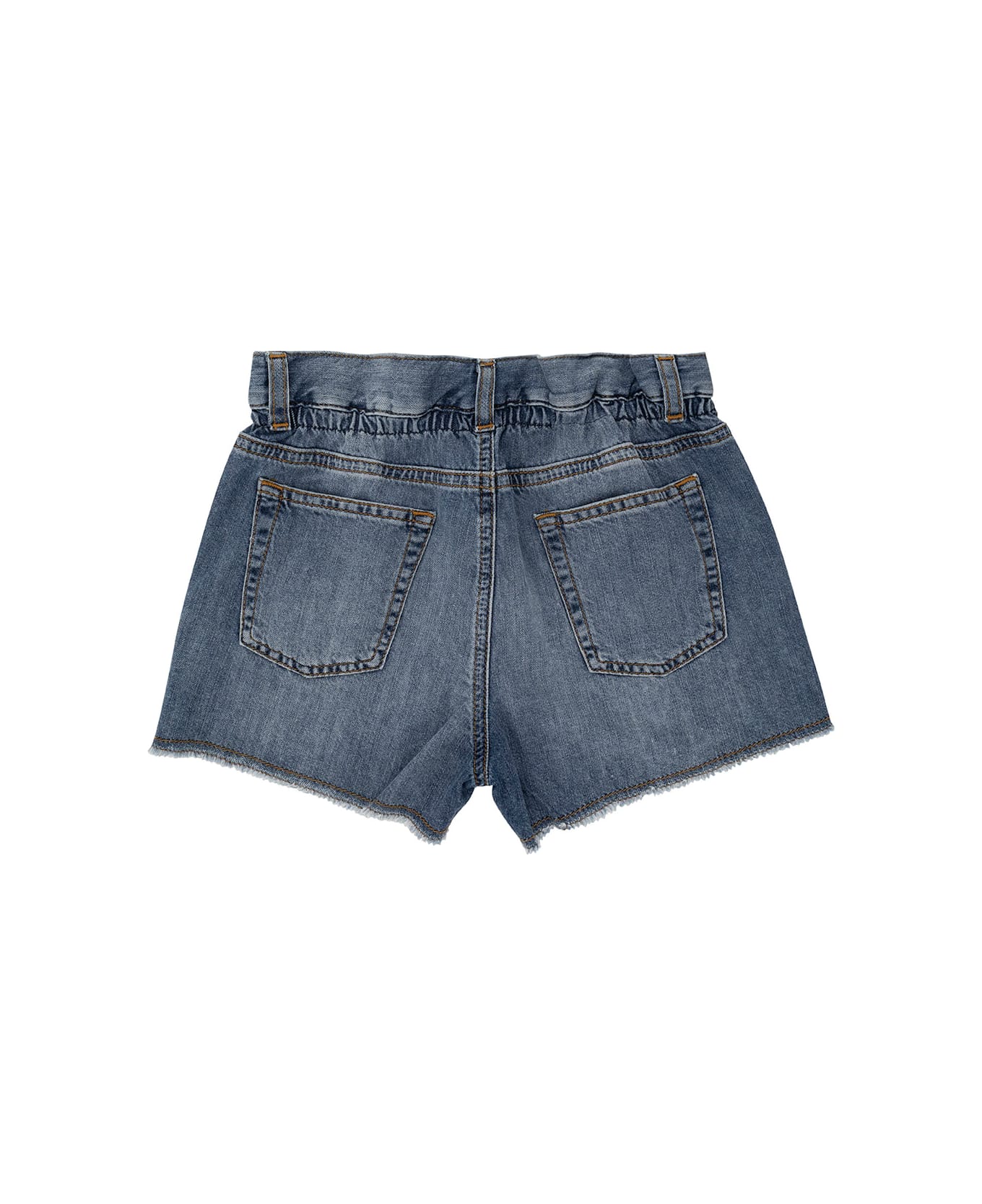 Marni Light Blue Shorts With Logo Patch In Cotton Denim Girl - Blu ボトムス