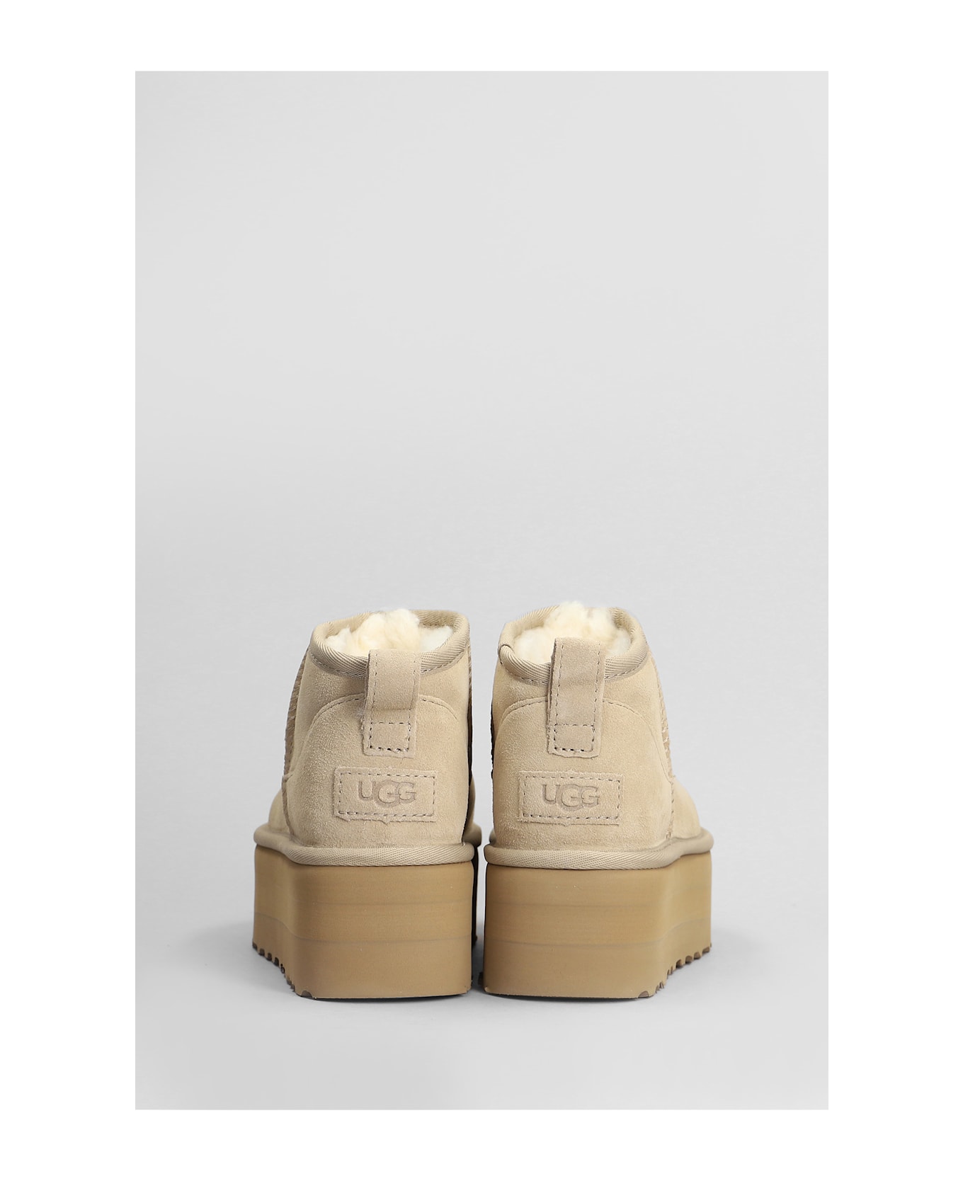 UGG Classic Ultra Mini Low Heels Ankle Boots In Beige Suede - beige