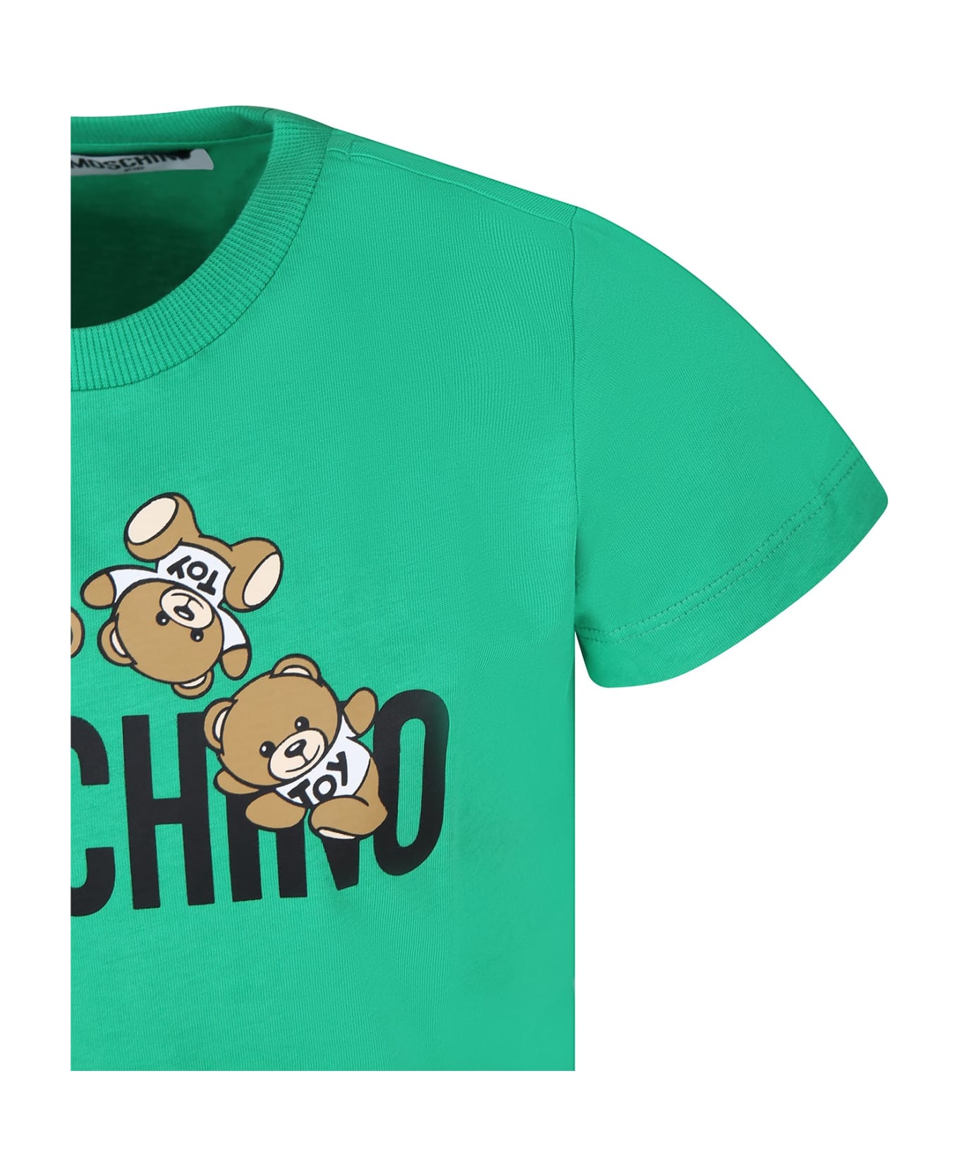 Moschino Green T-shirt For Kids With Teddy Bears And Logo - Green
