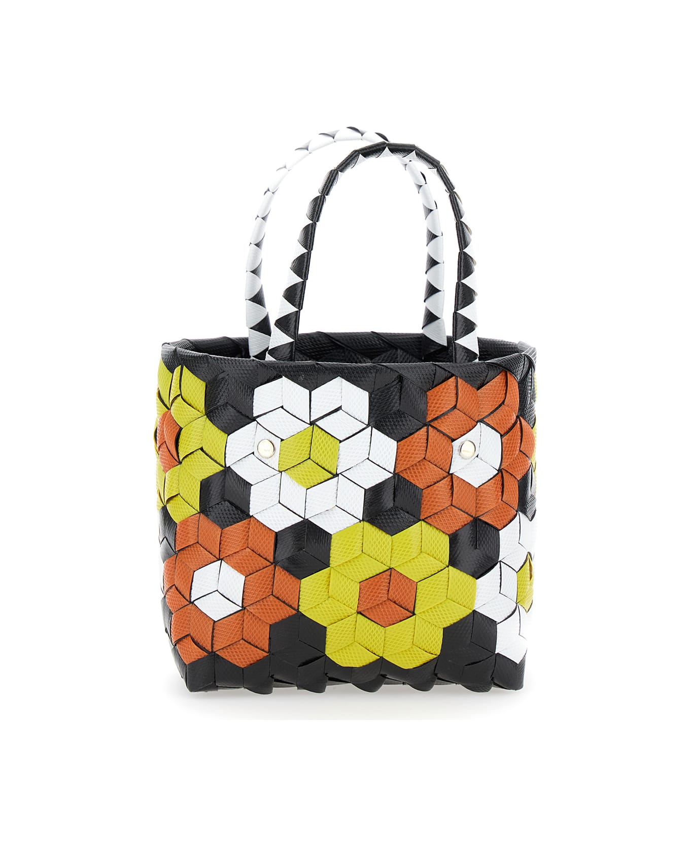 Marni 'sunflower' Multicolor Handbag With Floreal Motif In Braided Fabric Girl - Black