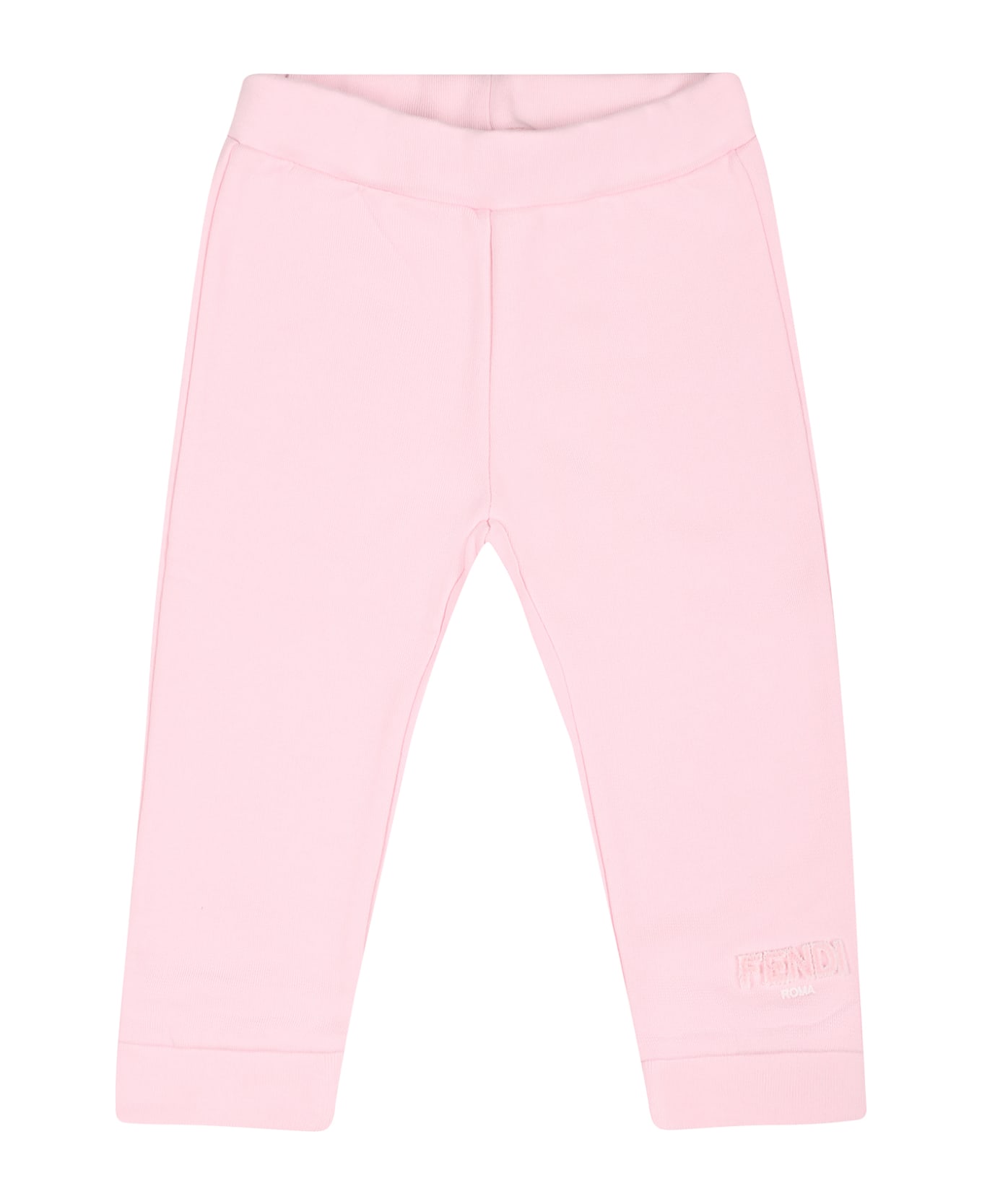 Fendi Pink Trousers For Baby Girl With Fendi Logo - Pink
