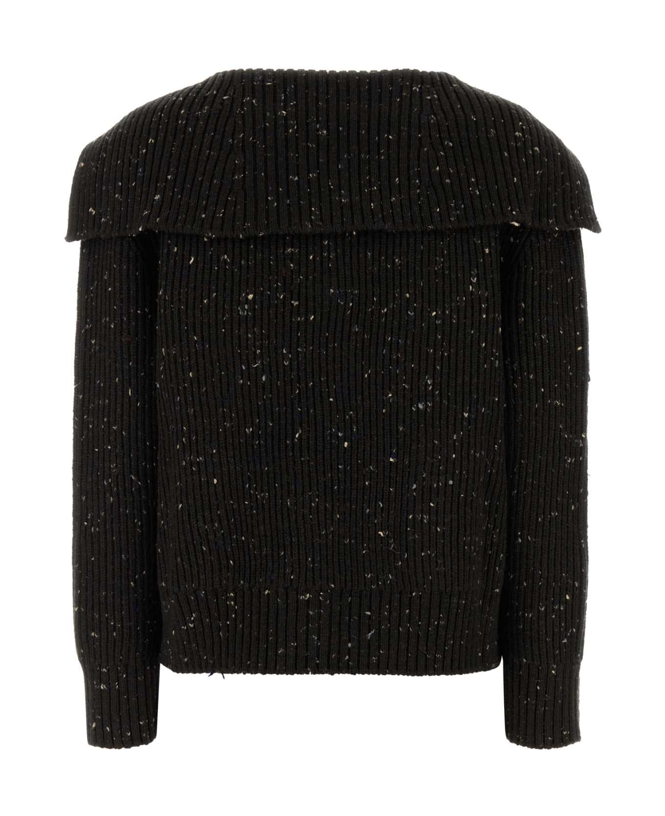 Bottega Veneta Melange Dark Brown Wool Blend Cardigan - FONDANT
